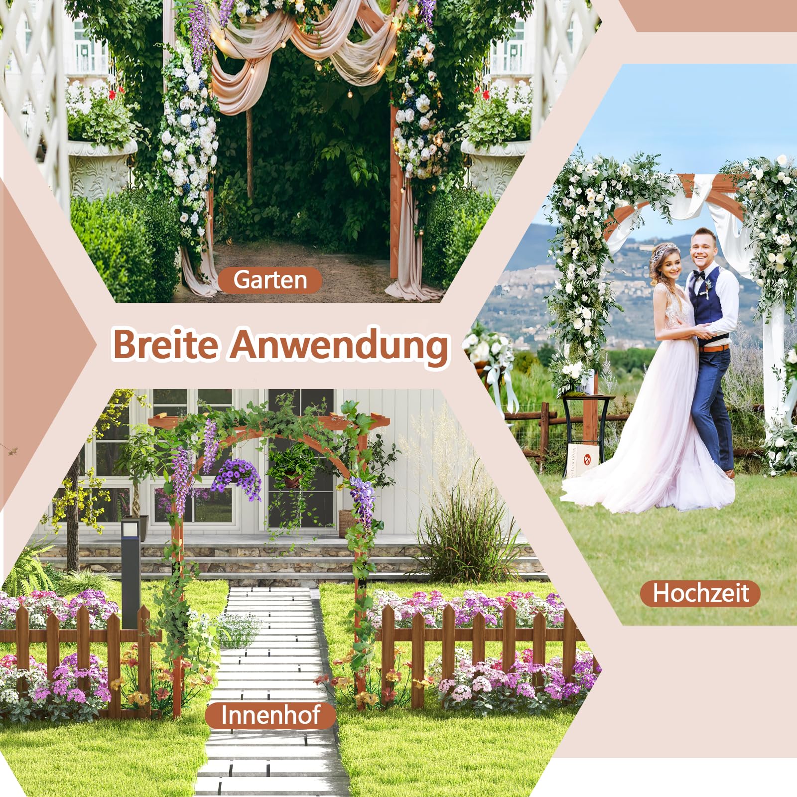 RELAX4LIFE Rosenbogen Holz, Gartenbogen für Kletterpflanzen & Rosen, Torbogen mit Dach, Rankhilfe Rankgitter Rankbogen aus Tannenholz, Rosengitter für Garten & Hochzeit, 160 x 60 x 213 cm, Orange