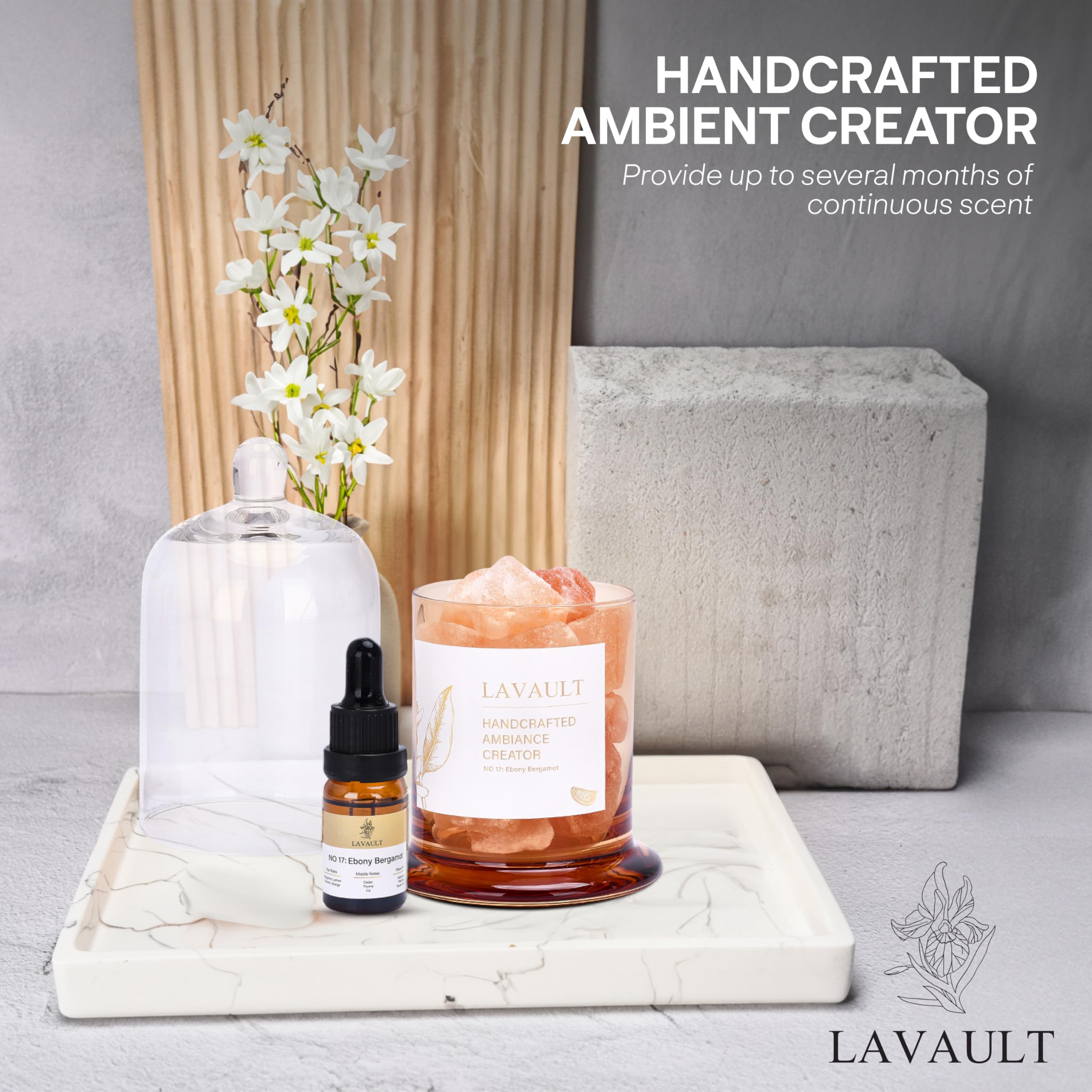 Lavault Natürliches Schilfrohr-Diffusor-Set mit farbigen Duftsteinen und ätherischen Ölen, langlebiger Raumduft-Diffusor in dekorativer Glasvitrine, Schilfrohr-Diffusor für Badezimmer, Orange