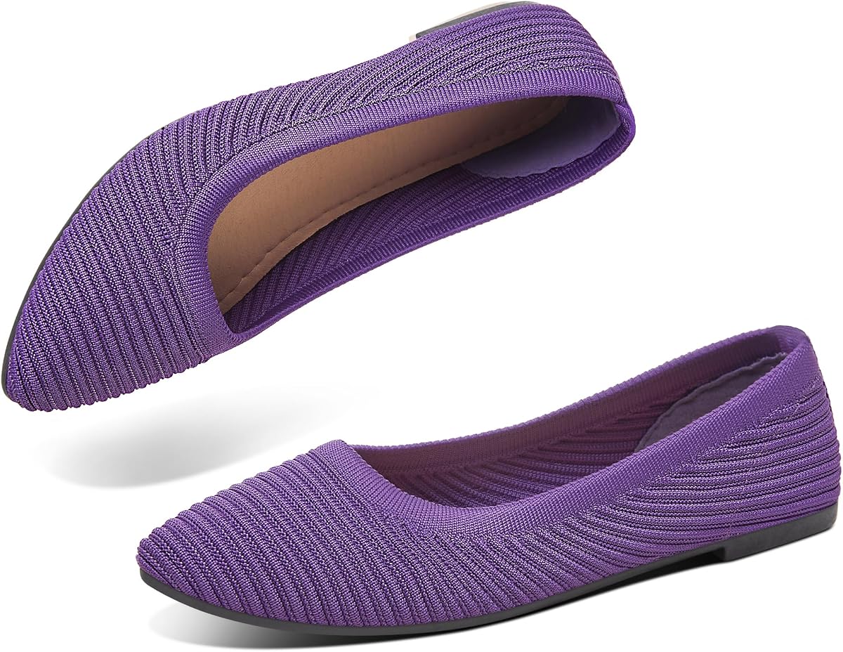 ALTOCIS Zapatos de ballet de punto para mujer, cómodos, con punta en punta, zapatos de vestir, casuales, suaves, zapatos planos de bailarina para caminar
