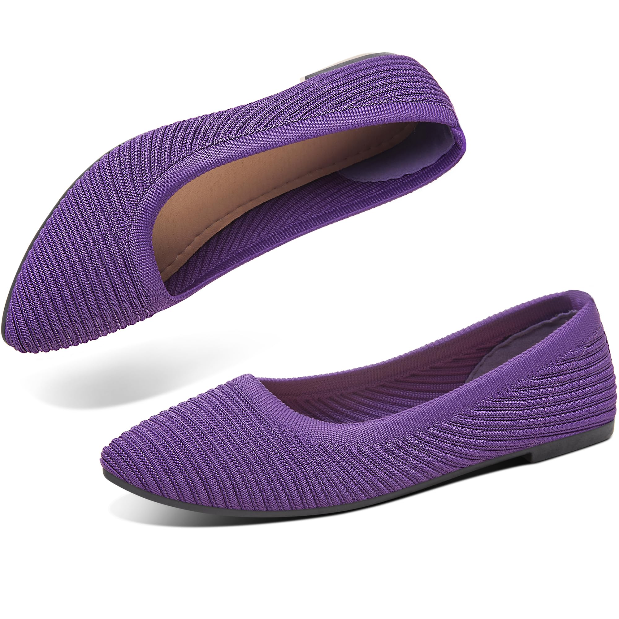 ALTOCIS Womens Knit Ballet Flats Ladies Comfortable Pointed-Toe Dressy Shoes Casual Soft Flat Shoes Ballerina Walking Flats Shoes