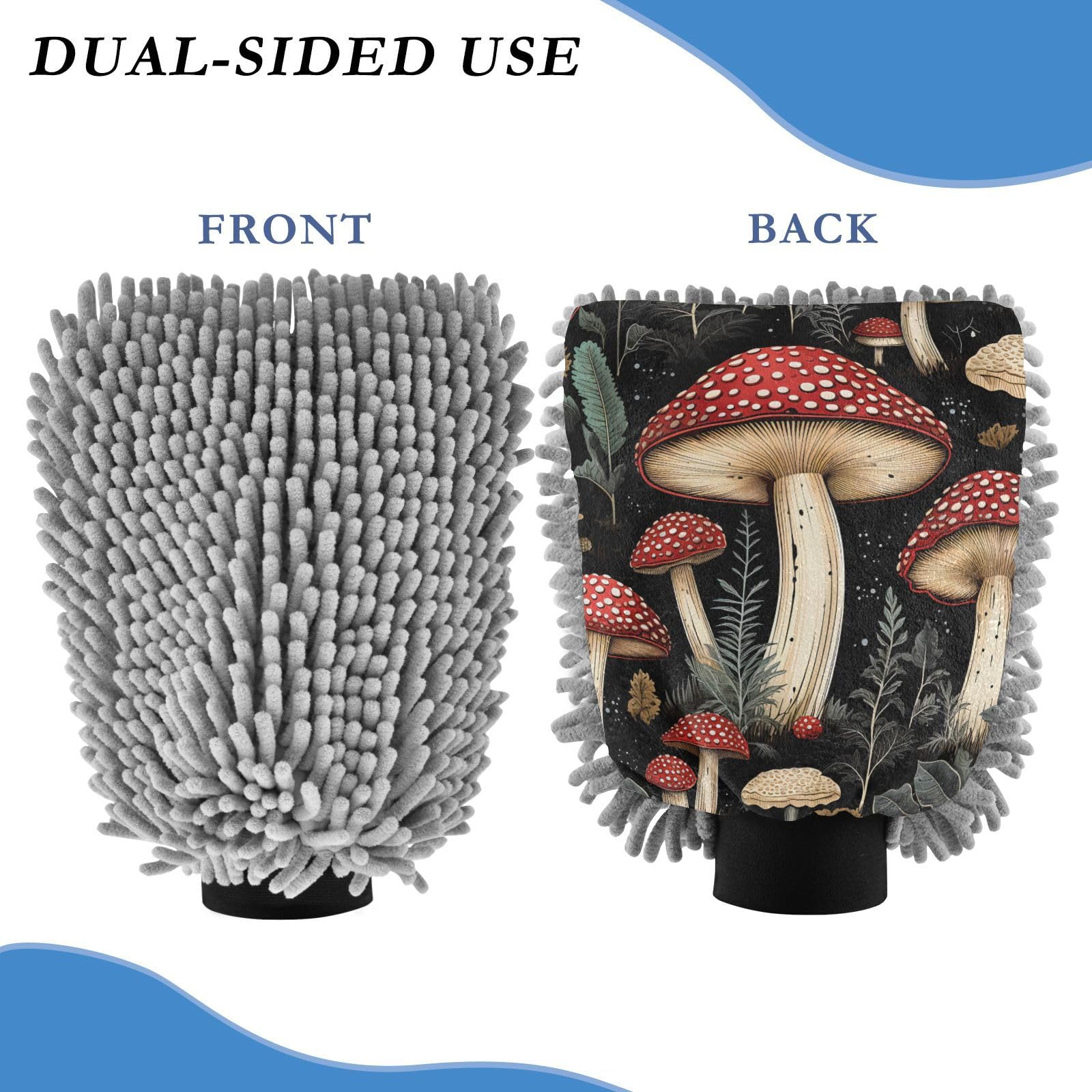 IOACIY Absorbent Microfiber Car Wash Drying Mitts, 2 Pack, Scratch-Free & Lint-Free, Rich Foam, Highly Absorbent, Double Sided, Wash Mitt Perfect for Car Washing, M, Cute Mushroom (2)