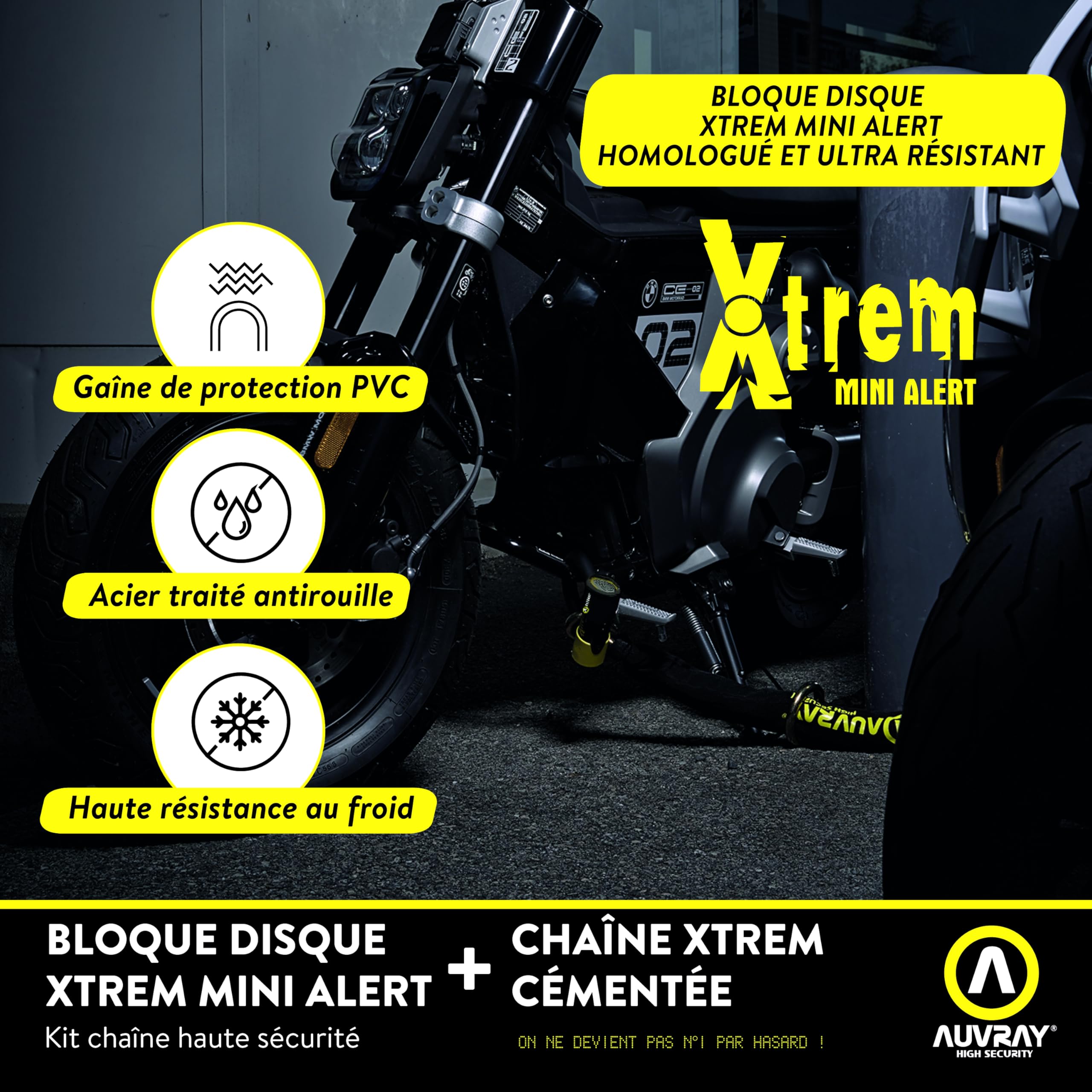 AUVRAY zestaw łańcuch z ogniwem lasso z kłódką XTREM MINI z alarmem - długość 100cm, średnica 13,5mm (klasa S.R.A. oraz ART)