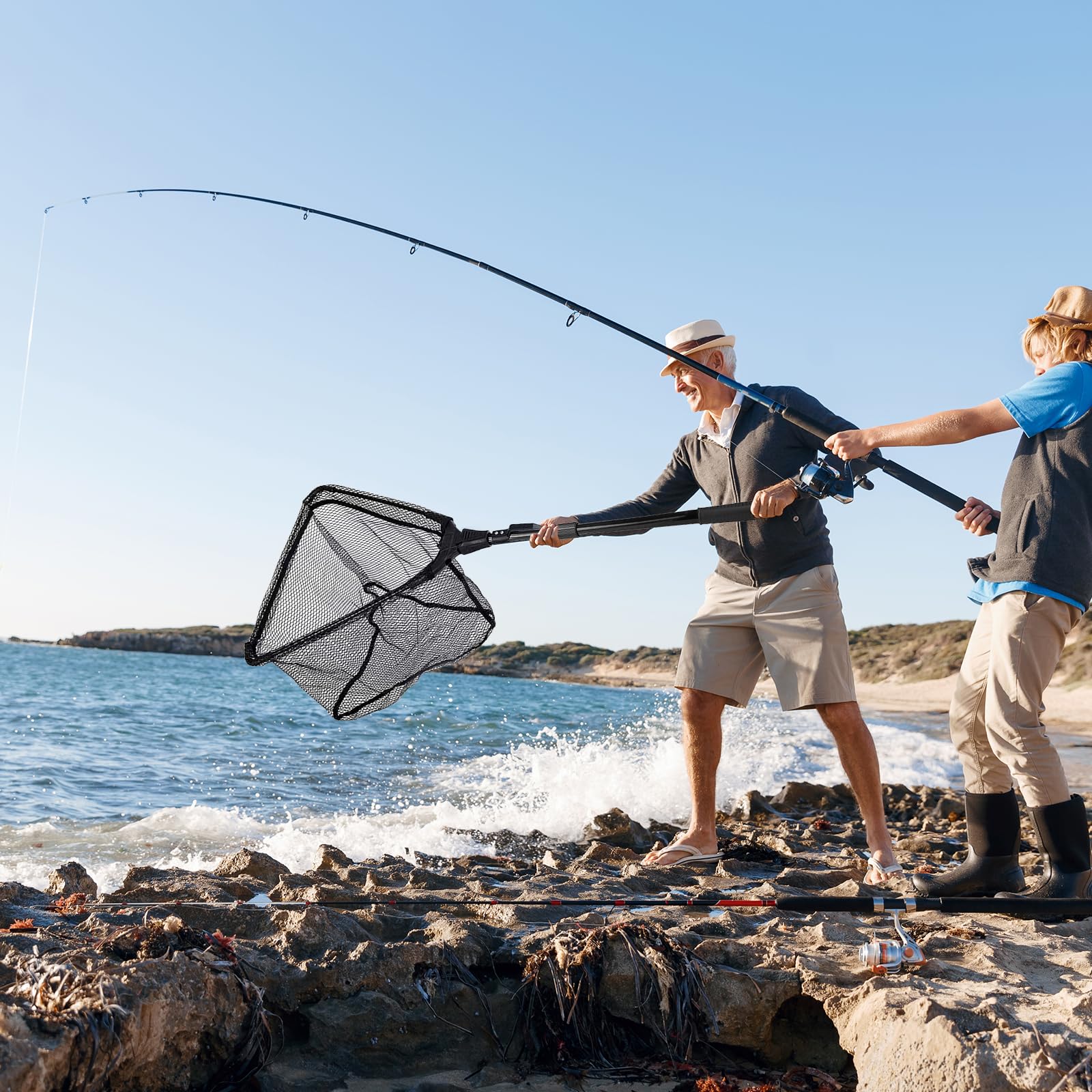 1 Pieza Réd De Pesca Telescópica,Red de Pésca Plegable Triangular,Red de Pésca Recubiertas,Sacaderas de Pesca con Mango Antideslizante para Kayak Salmón Pez Gato Bajo (Negro)