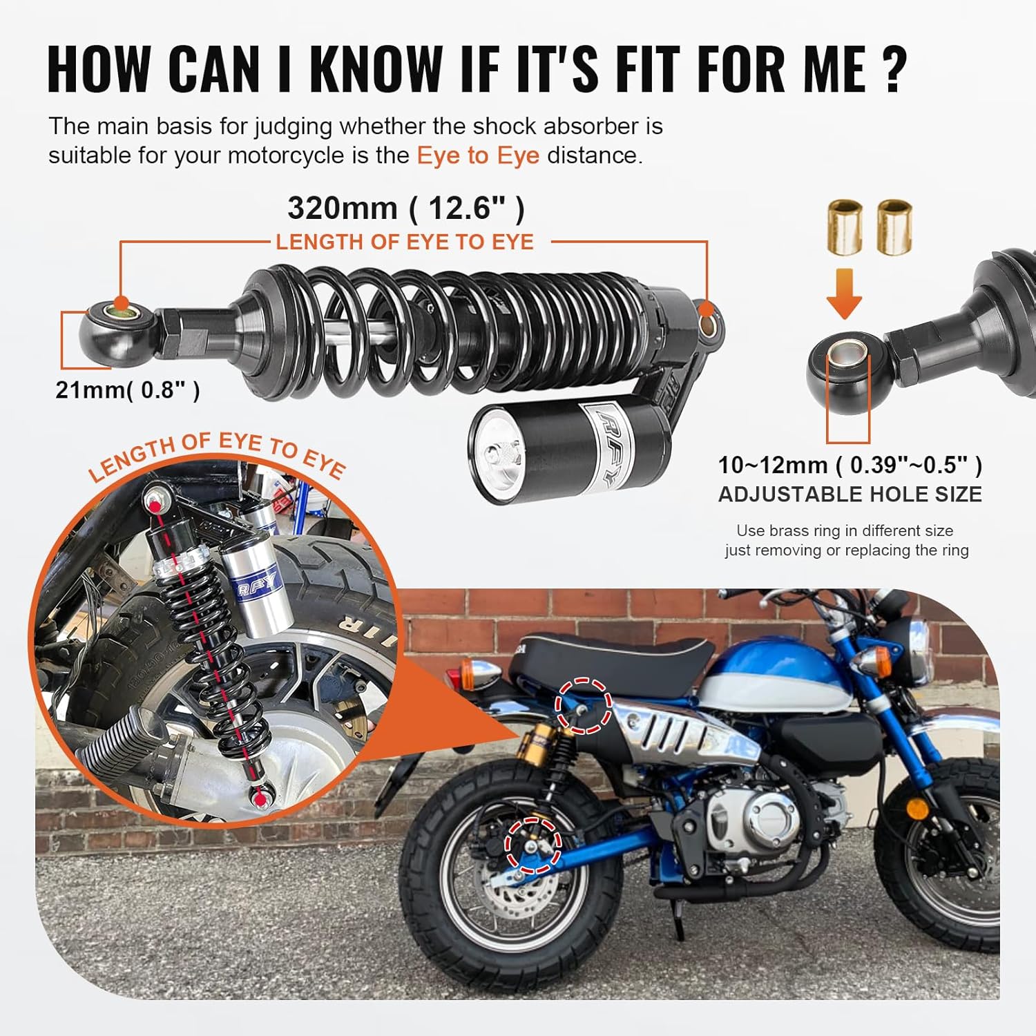 GZYF 12.6 inch Universal Motorcycle Rear Air Shock Absorbers 320mm for HONDA for Suzuki for Yamaha for Kawasaki ATV Sport Bike Go Kart Chinese Quad Dirt Bike Dual Sport Black