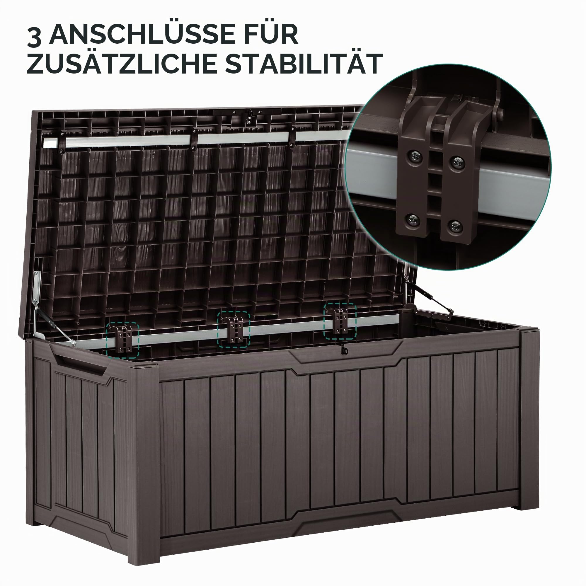 YITAHOME Gartenbox Wasserdicht, 450 Liter Groß Outdoor Garten Auflagenbox, Abschließbarem kissenbox Wetterfest Garten Aufbewahrungsbox mit Seitengriffen für Gartengeräten Poolzubehör, Braun