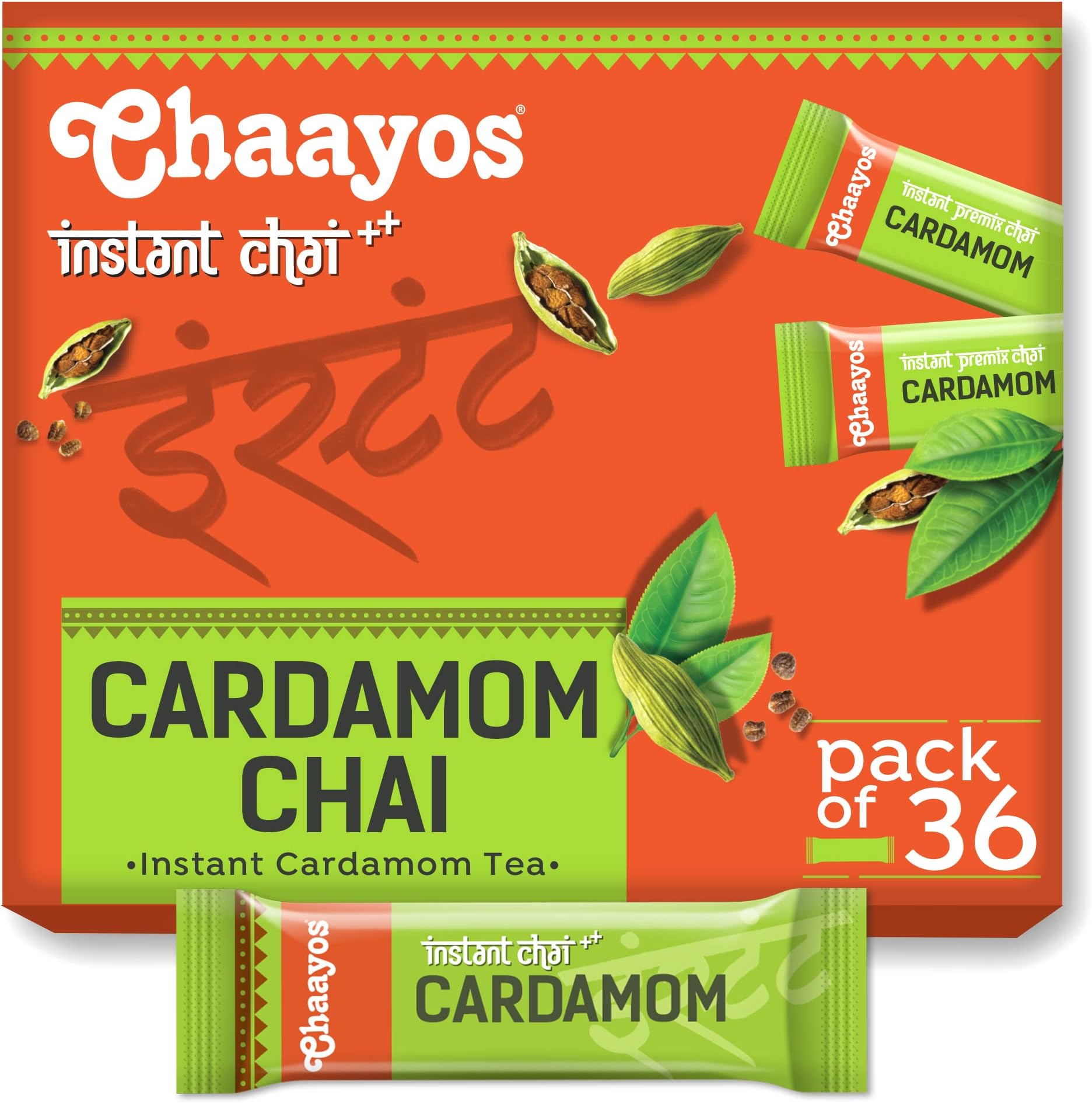 Chaayos Instant Tea Premix - Cardamom Flavour - Regular Sugar (14g * 36 sachet) (Makes 150ml), Elaichi Tea Powder, Premix Tea, Cardamom Chai, Desi Chai