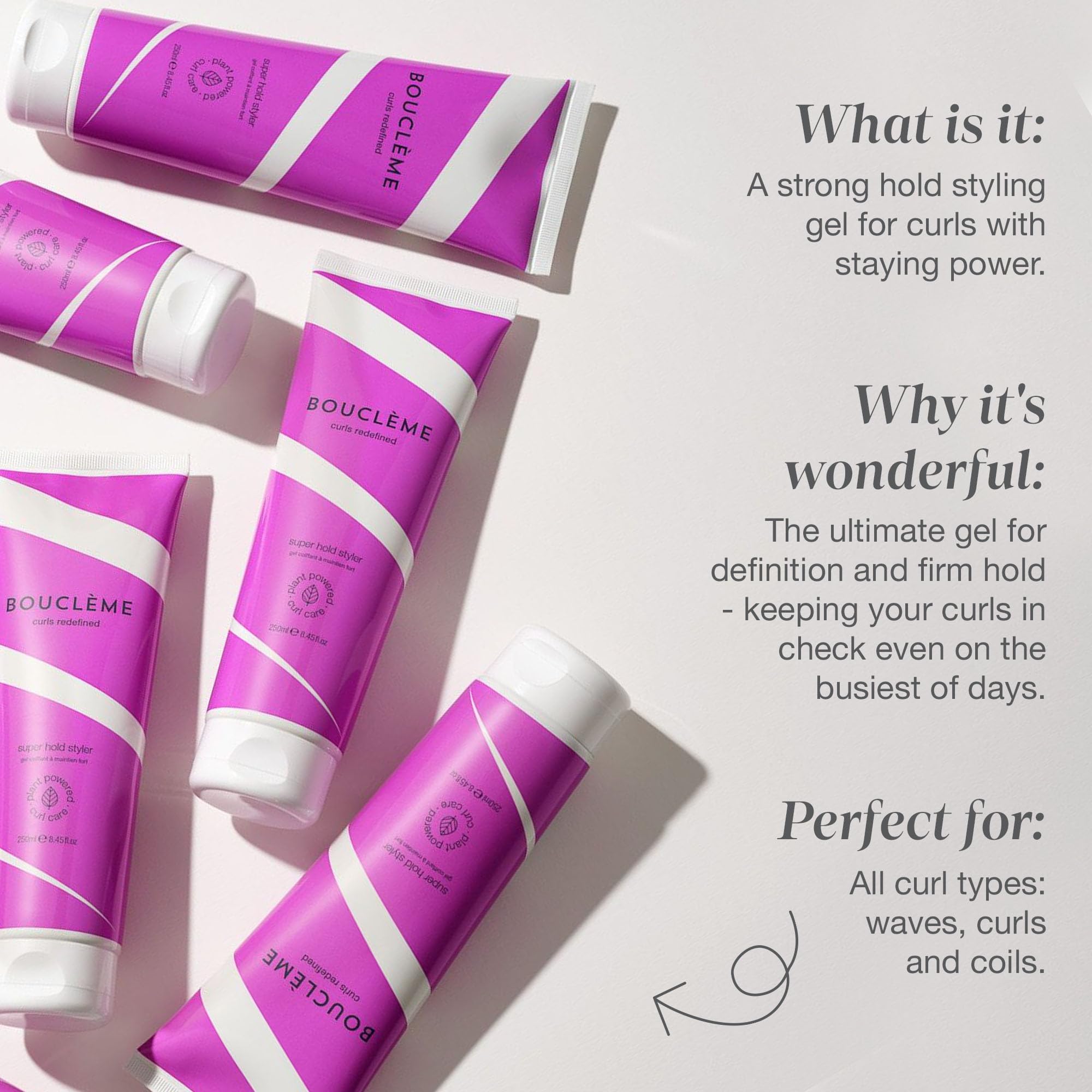 Bouclème - Super Hold Styler - Gel coiffant améliorant les boucles - 99 % d'ingrédients d'origine naturelle et végétalien - 300 ml