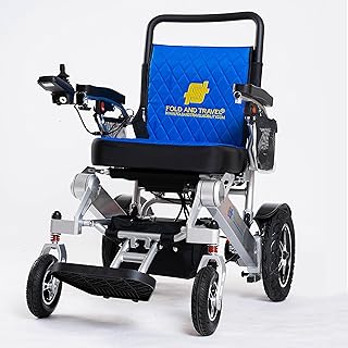 Fold And Travel Long Range Premium Lightweight Foldable Electric Wheelchair Powered Mobility Scooter Wheel Chair (Blue)