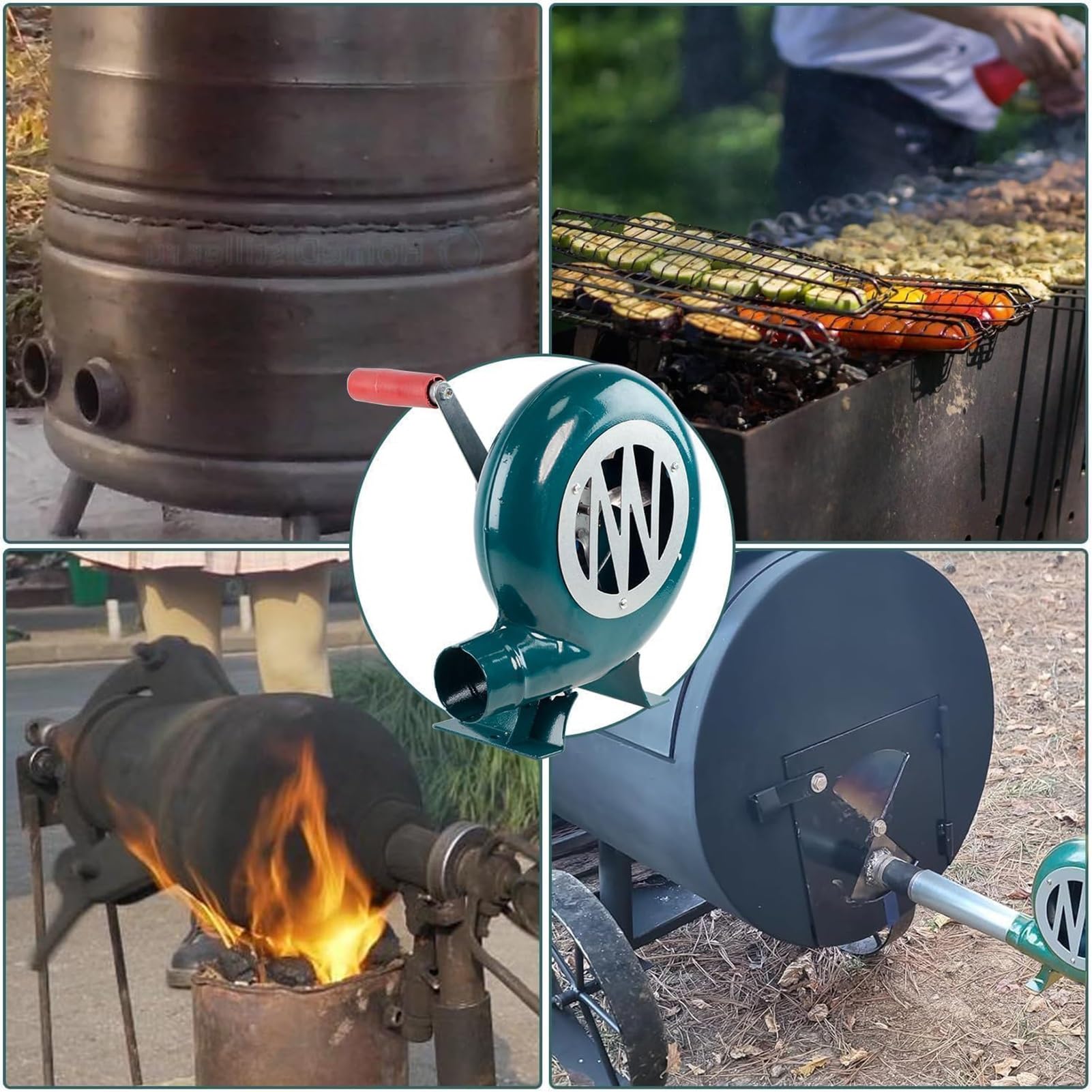 Ręczna dmuchawa do grilla z korbą ręczną, do podgrzewania węgla, przenośny piec kuty, wysokociśnieniowy wentylator ręczny do domu, na kemping, do butelki polowej, mały kociołek (300 W)