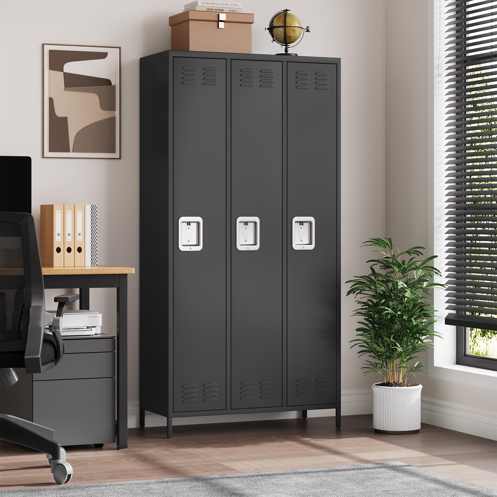 3 Doors Employee Lockers for Office, Metal Sorage Locker Combination, Lockable Employees Metal Locker With Door, Industrial Storage Lockers for Home,