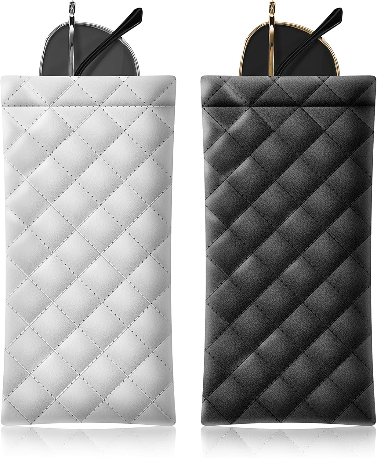 Squeeze Top Sunglass Pouch - Portable Sunglass Organizer Pouch Bags Soft PU Leather Glasses 2 Pack