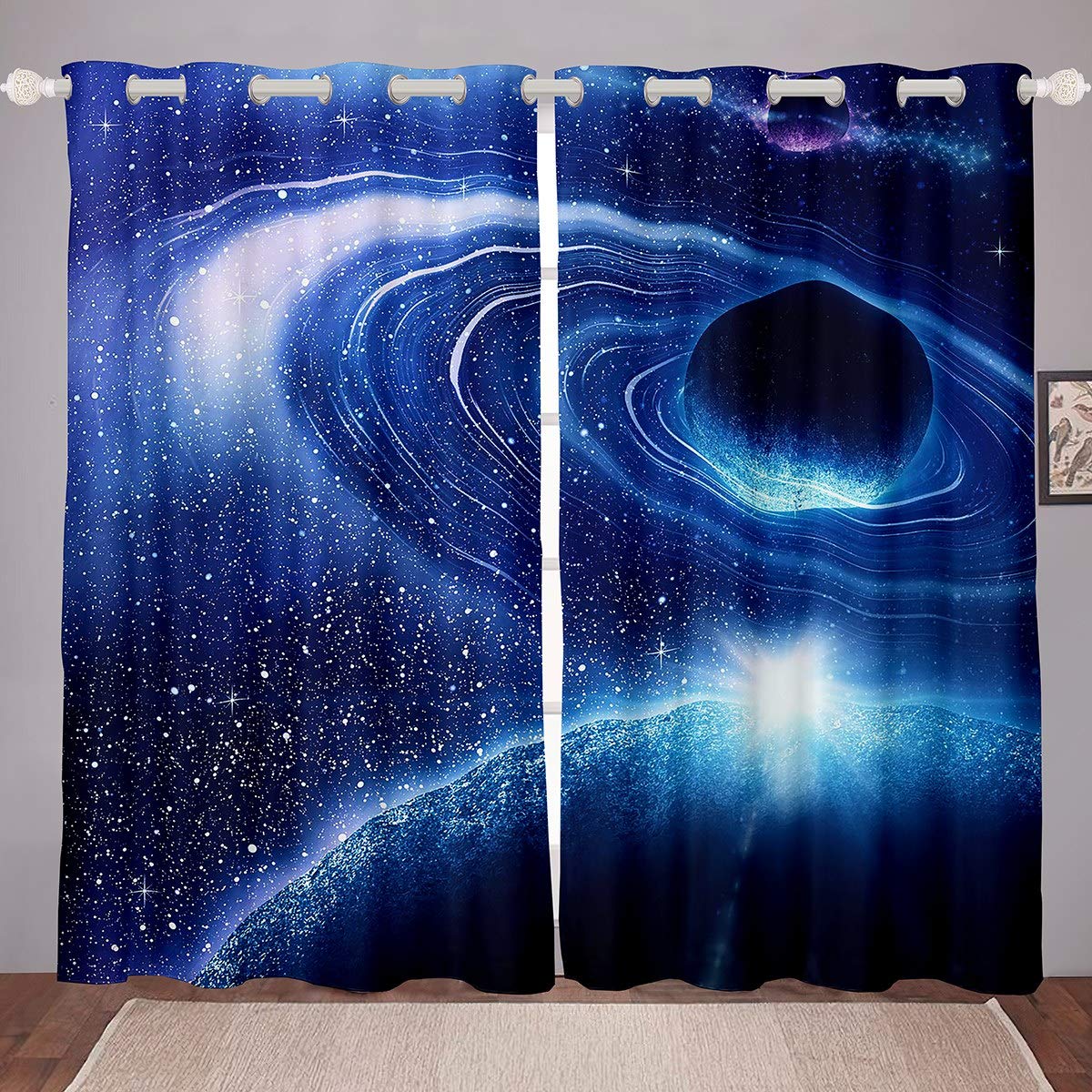Tbrand 3D Galaxy Curtains Universe Galaxy Curtains for Bedroom Living Room Outer Space Starry Sky Nebula Night Windows Drapes Astrology Curtains for Kids Adults,W46*L54