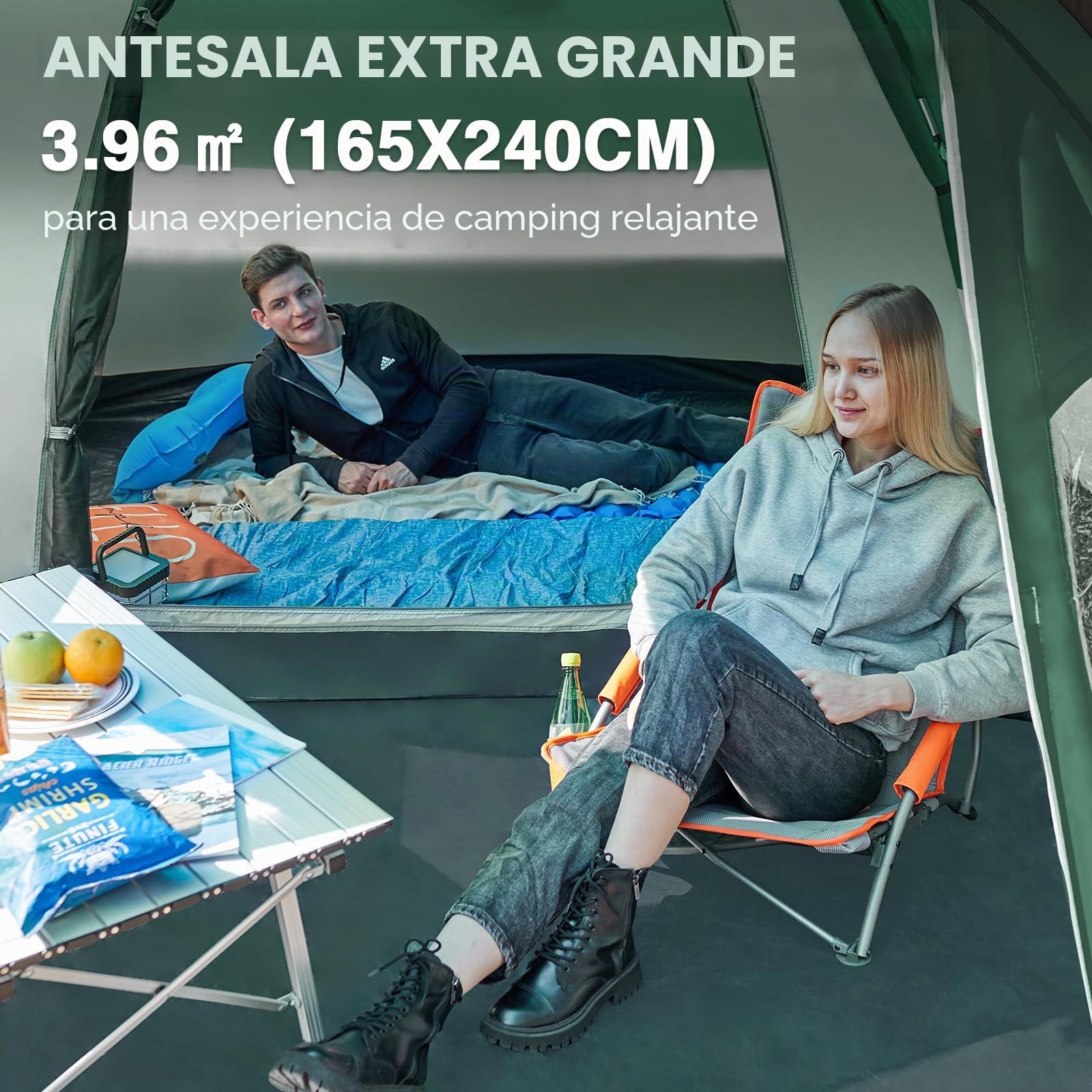 Portal Tienda de campaña para 4 personas, 180 cm, altura de pie, alta, camping, XXL, puerta lateral, ventana, 3-4 temporadas, 3000 mm, resistente al agua, exteriores