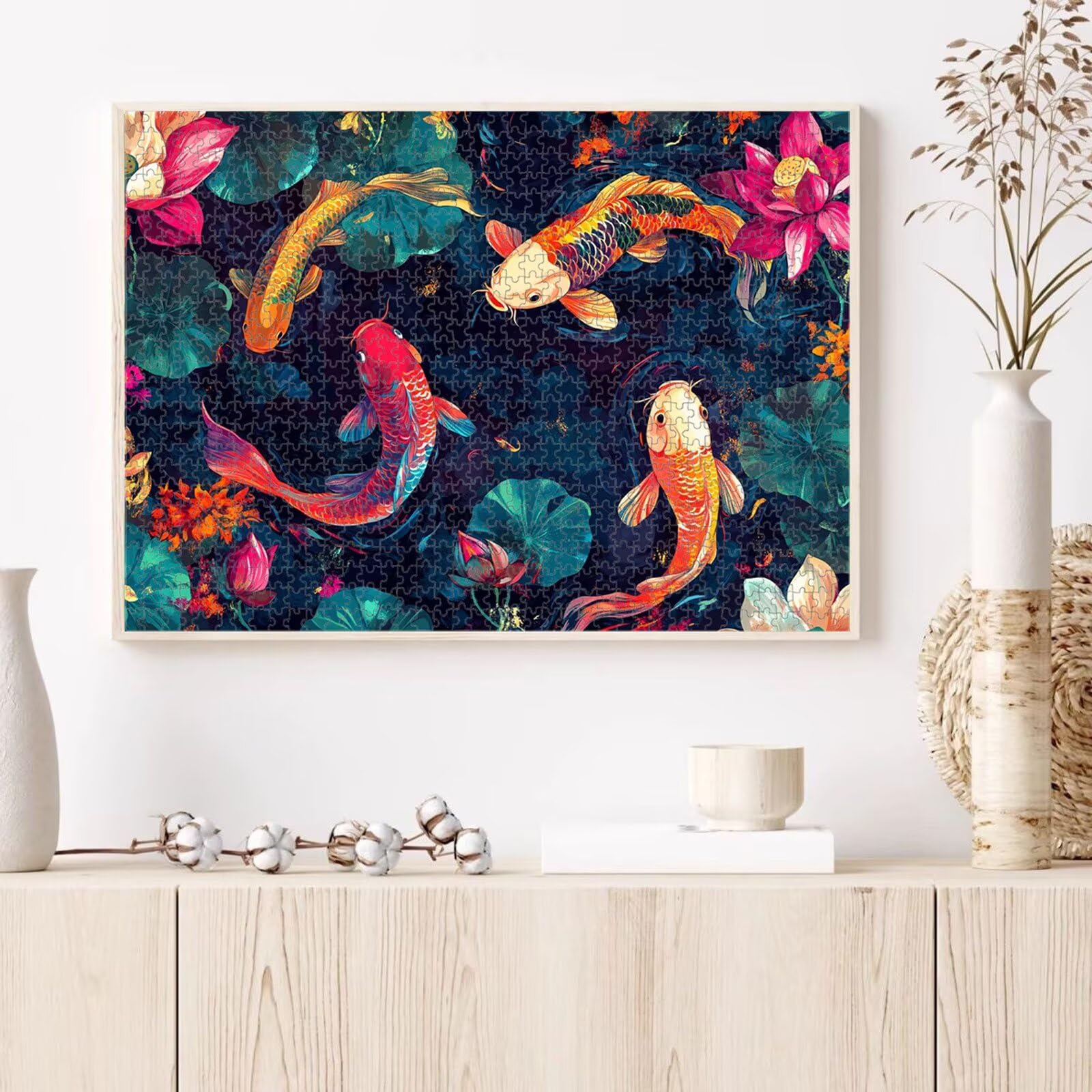1000 Teile Puzzle für Erwachsene, Koi & Lotus, Robustes Holz Puzzle 1T#338