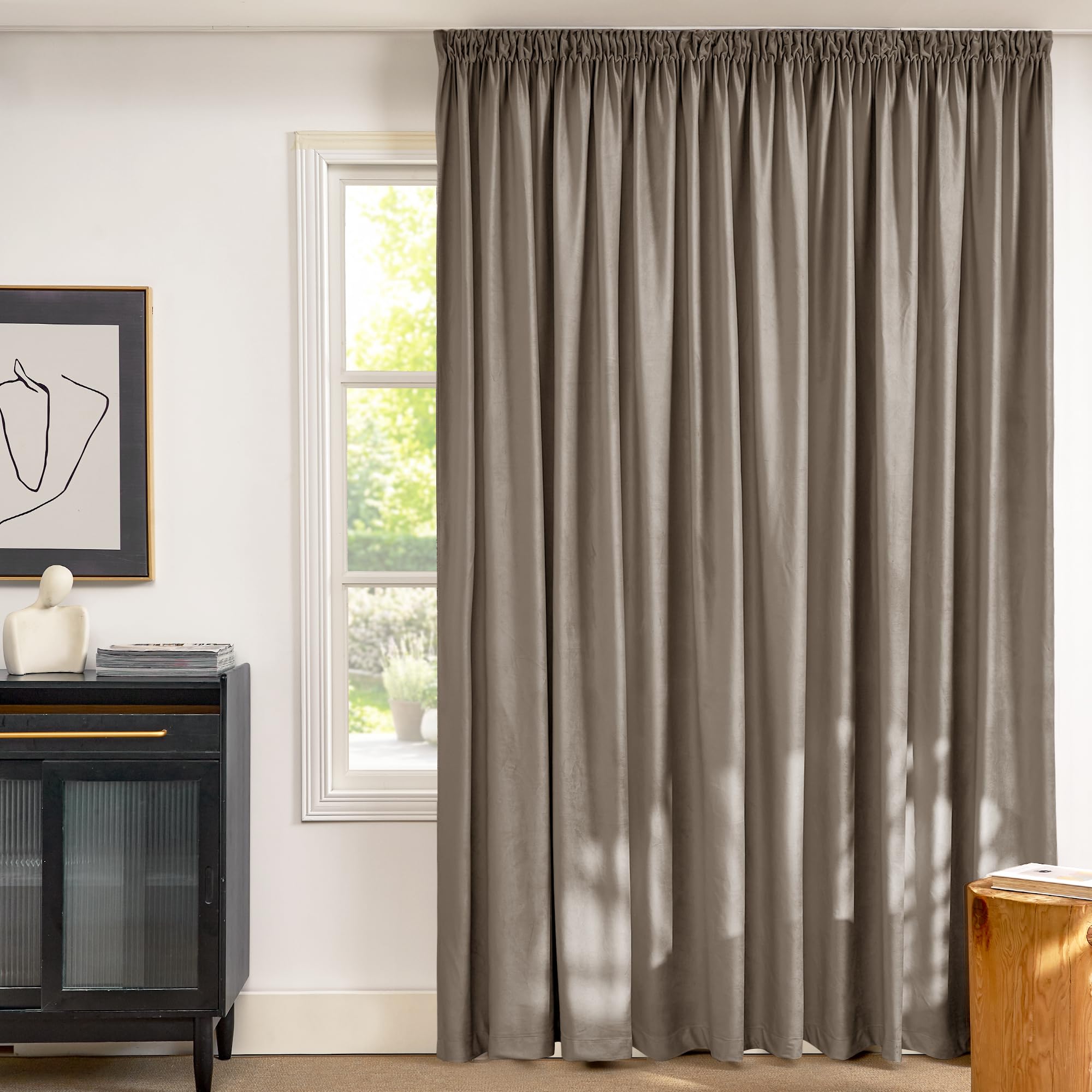 PONY DANCE Cortinas 3 Metros para Dormtiorio con Fruncidas, Cortinas Salon Opacas Termicas de Terciopelo(300 g/m2) para Rieles 1 Pieza para Ventanas Grandes,300x240cm,Taupe