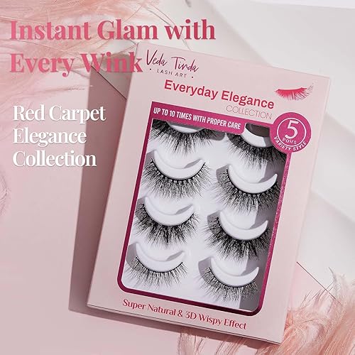 Miniatura 8 de Veda TINDA 03 - 5 pares de pestañas postizas de visón esponjosas, pestañas postizas de anime 3D, estilos de mezcla individuales, reutilizables para