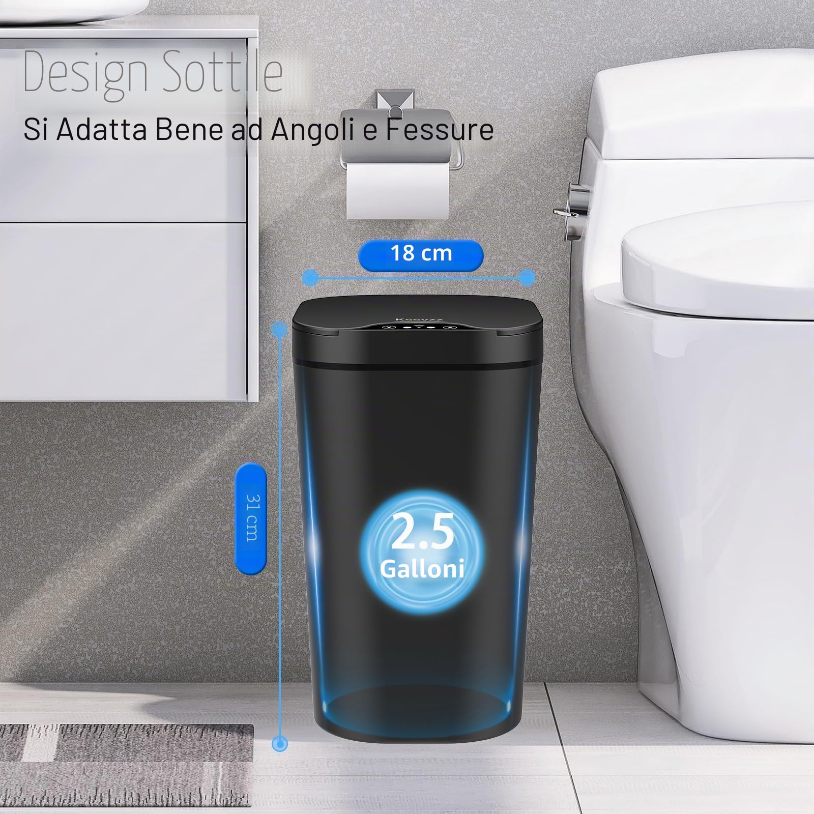 Kssvzz 2 Pezzi Pattumiera Bagno con Coperchio, 10L Pattumiera Automatica con Sensore, Bidone Della Spazzatura Elettrico Senza Contatto per Bagno, Ufficio, Camera da Letto (Nero)