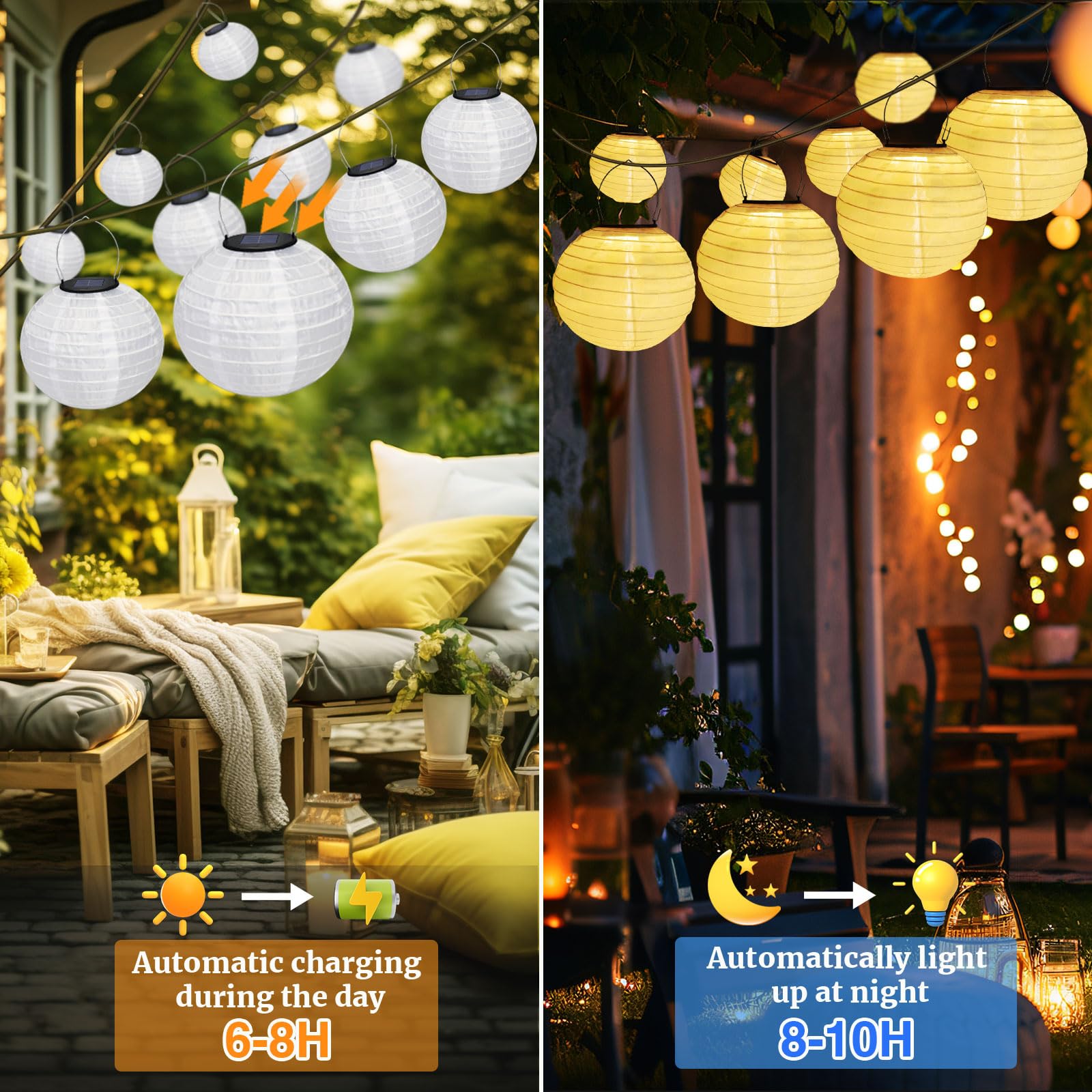 4 Pezzi Luci Solari Lanterne da Esterno, Lanterne Solari Impermeabili da Appendere, 20CM, Luci Solari in Nylon per Patio, Terrazza, Giardino, Matrimonio, Festa di Natale (Bianco Caldo)