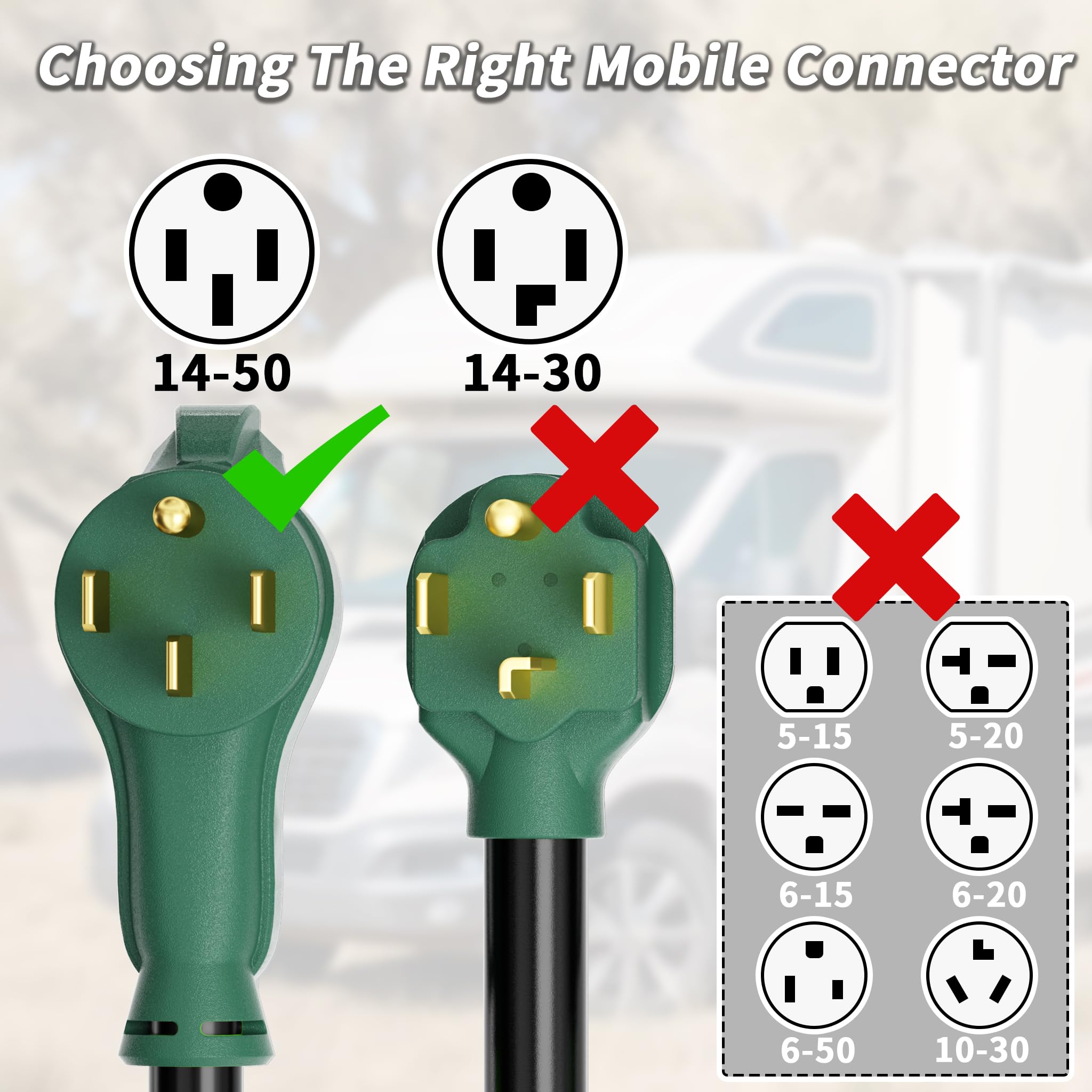 PlugSaf Cable de extensión RV/EV de 25 pies y 50 amperios para exteriores, 4 clavijas, flexible, resistente, calibre 6/3+8/1, STW RV impermeable, con organizador de cables, NEMA 14-50P a 14-50R,