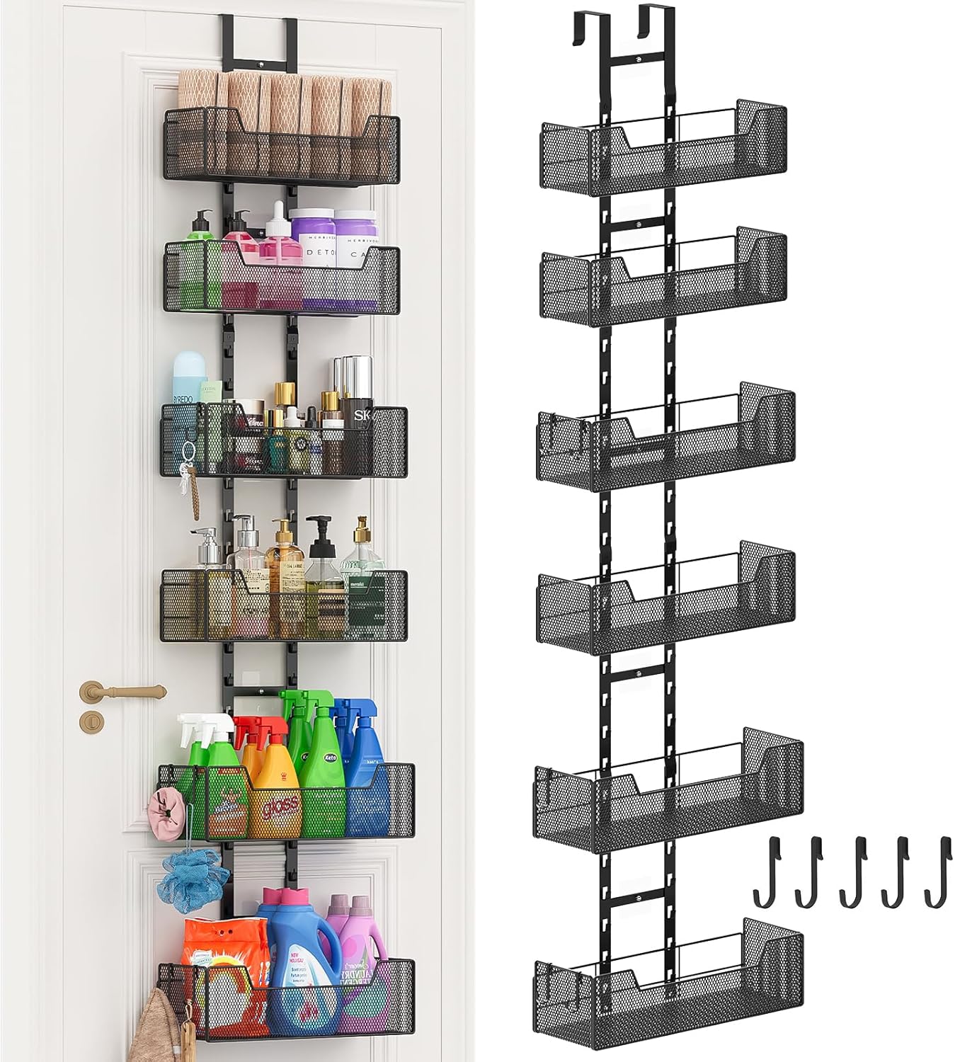 Metal Over-Door Organizer with 6 Baskets & 5 Hooks – Versatile Storage Solution Metal Over-Door Organizer with 6 Baskets & 5 Hooks – Versatile Storage Solution