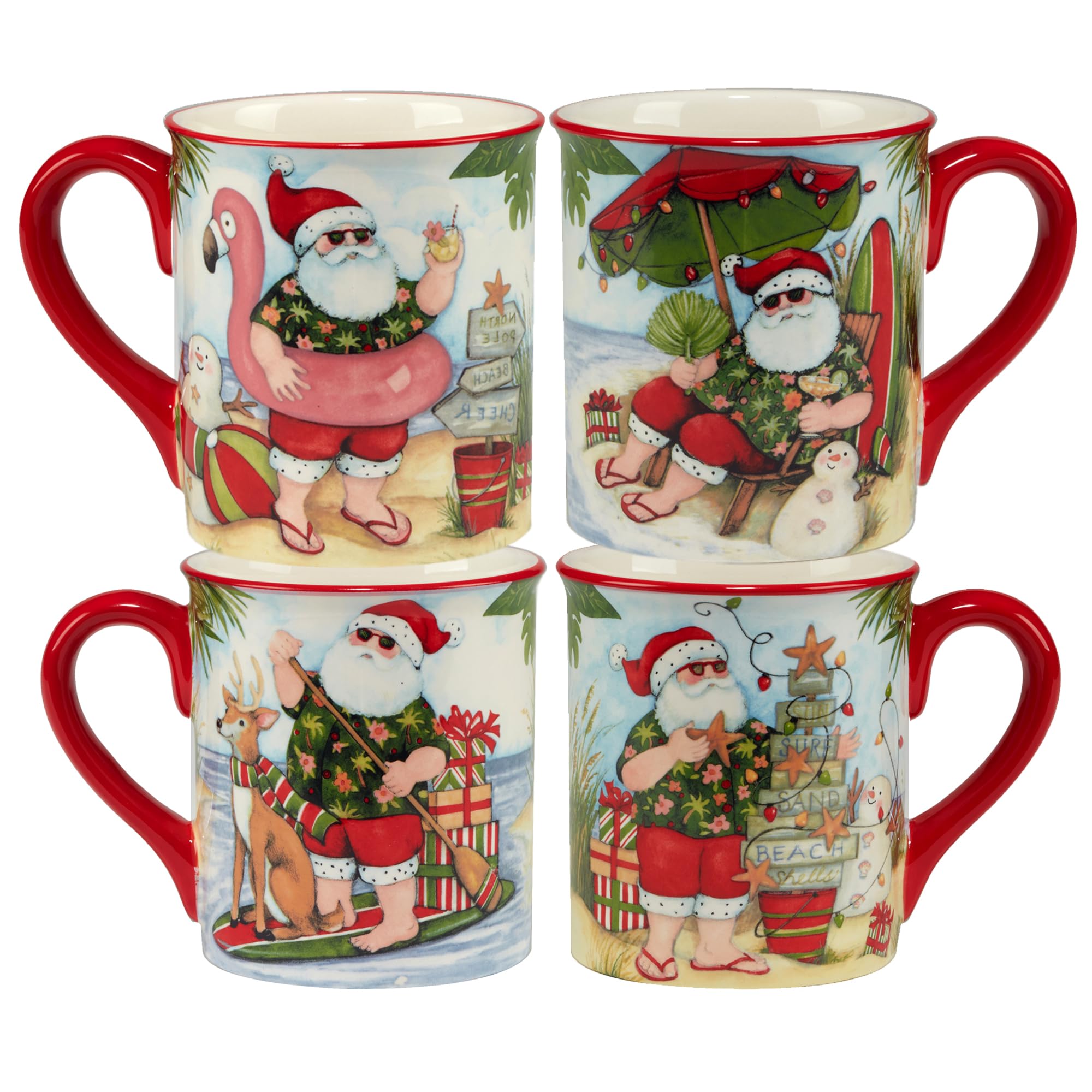Certified International Santa's Wish 16 oz. Mugs, Set of 4 Assorted Designs, Multicolor