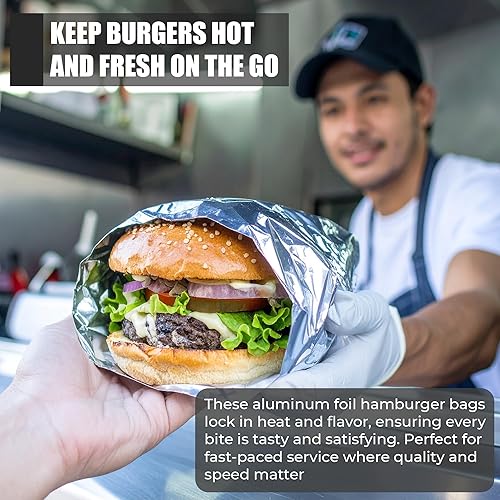 Miniatura 6 de Paquete de 100 bolsas de hamburguesas de papel de aluminio  Envolturas de hamburguesas resistentes a la grasa para sándwiches calientes, paninis,