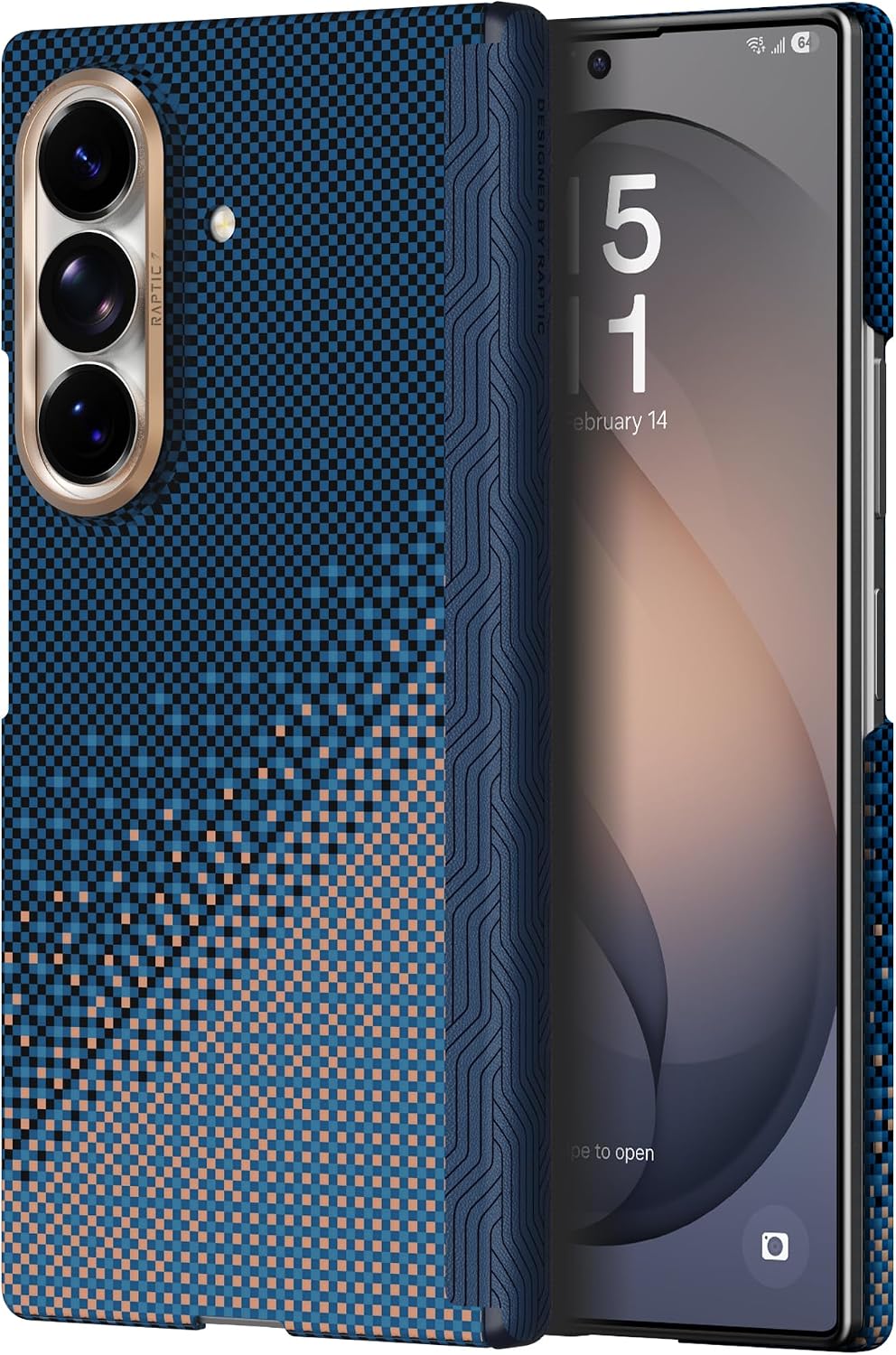 RAPTIC Kevlar Phone case for Samsung Galaxy Z Fold8 Ultra, Hinge Protection, Foldable, MagSafe Compatible, Blue and Gold | Shockproof and Drop-Resistant, Lightweight 1500D Aramid Fabric