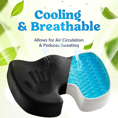 Miniatura 4 de Cojín de asiento de gel para sentarse durante mucho tiempo, almohada de espuma viscoelástica para aliviar el dolor de ciática, gel ortopédico y