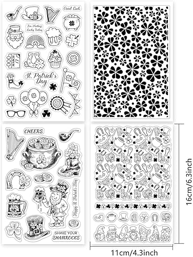 Miniatura 6 de GLOBLELAND Juego de 4 sellos transparentes para el día de San Patricio, con diseño de trébol, bendiciones de silicona, transparentes, para hacer