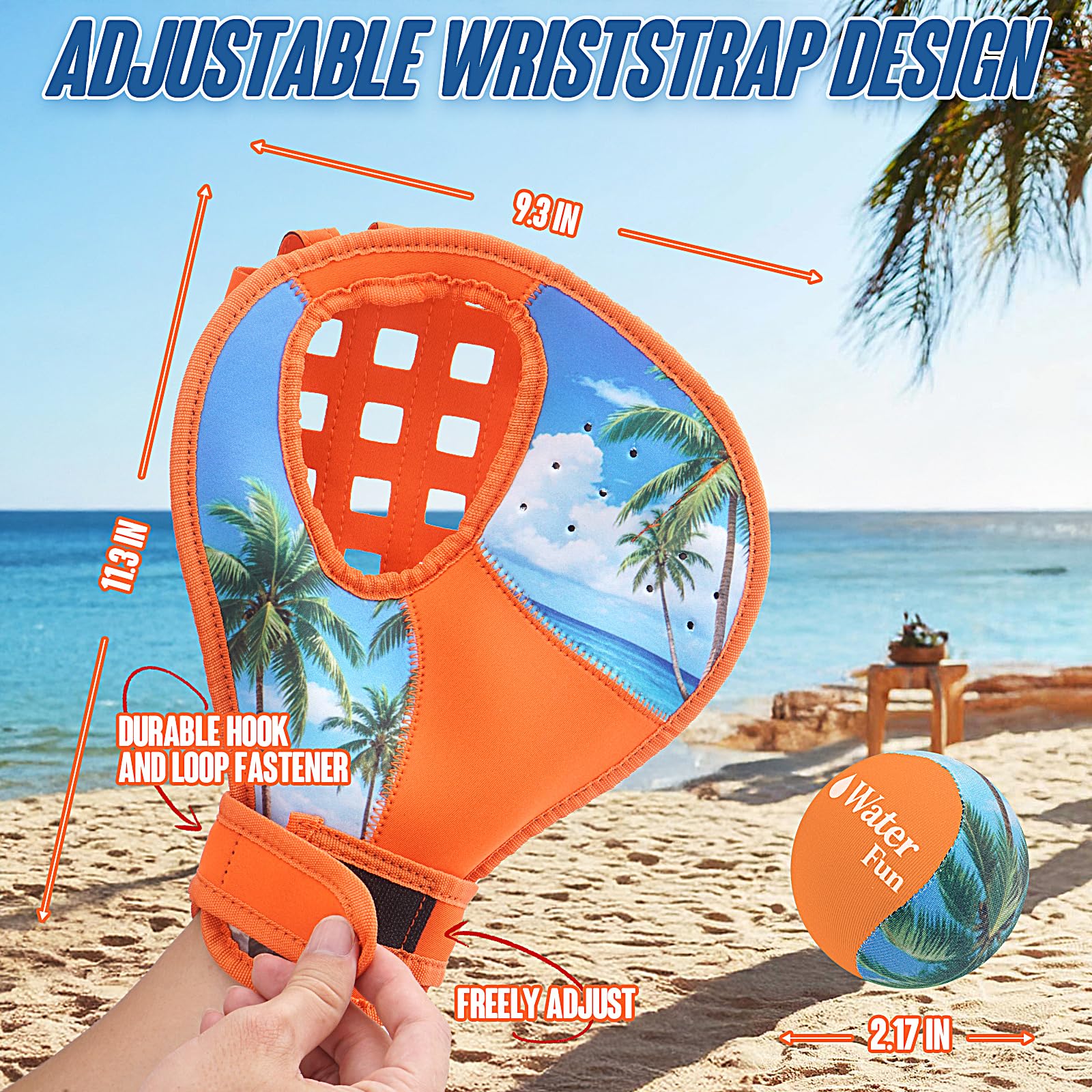 Set di guanti da baseball per acqua, gioco in piscina e in spiaggia con 1 palla rimbalzante e 2 guanti di cattura, cinturino da polso regolabile ambidestro, fori di scarico ad asciugatura