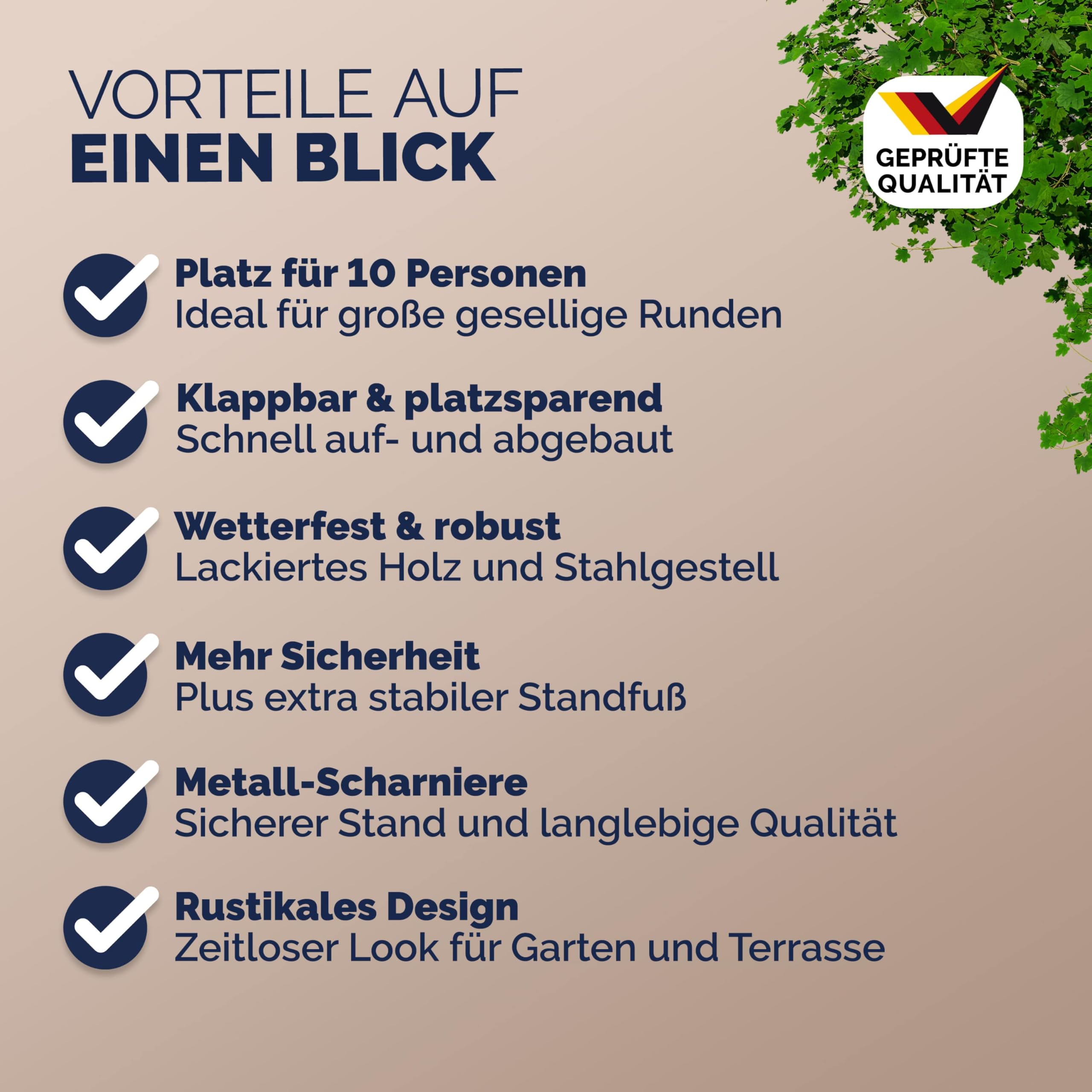 CASARIA 2er Set Bierzeltgarnitur 220cm 10 Personen hohe Belastbarkeit Massiv Holz klappbar Festzeltgarnitur 2 Bierbänke Biertisch Partytisch Garten