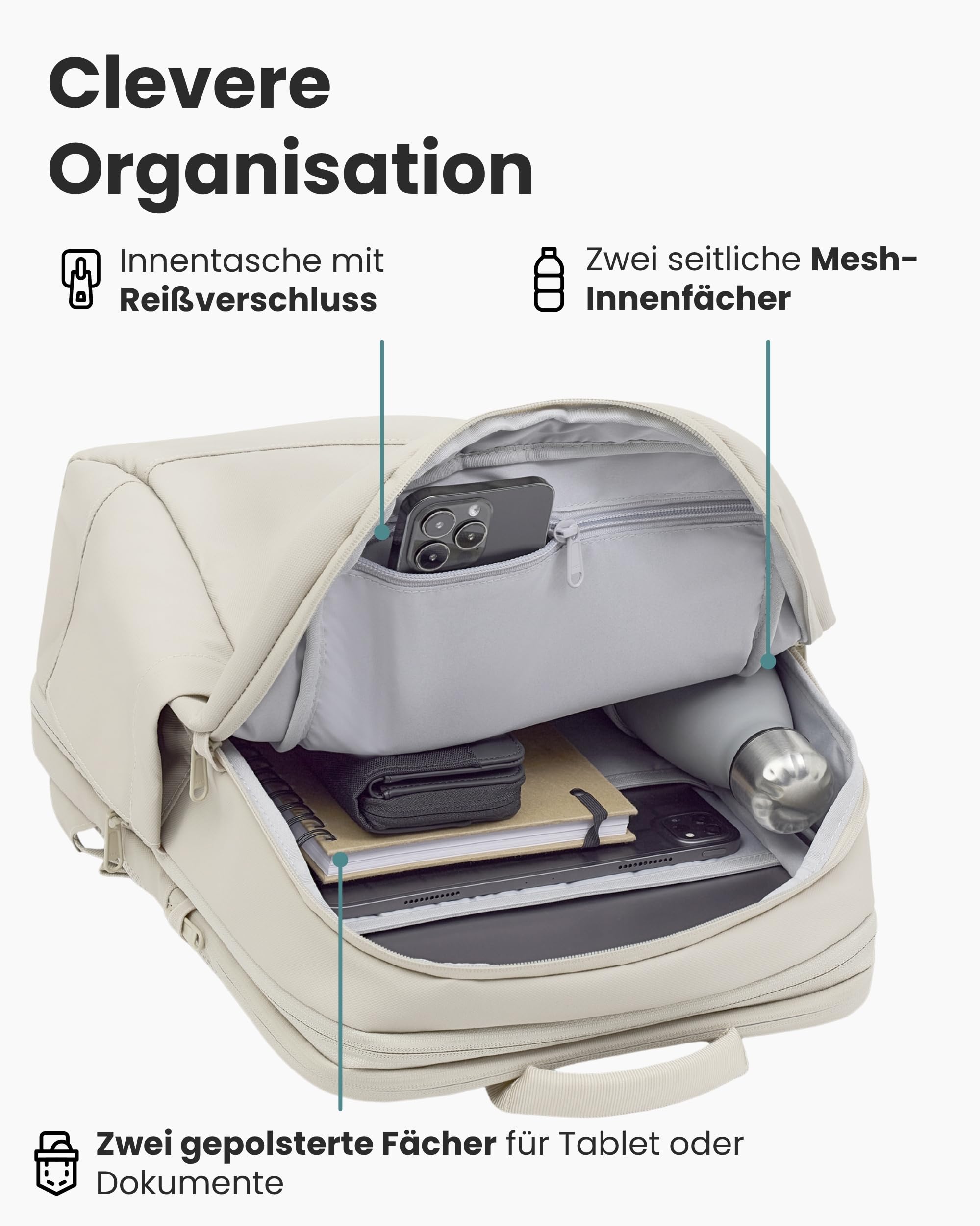 LARKSON Business Laptop Rucksack Herren Beige - Bjarne Small - Kleiner Arbeitsrucksack mit 16 Zoll Laptopfach - Handgepäck mit Anti-Diebstahl-Loops - Wasserabweisend
