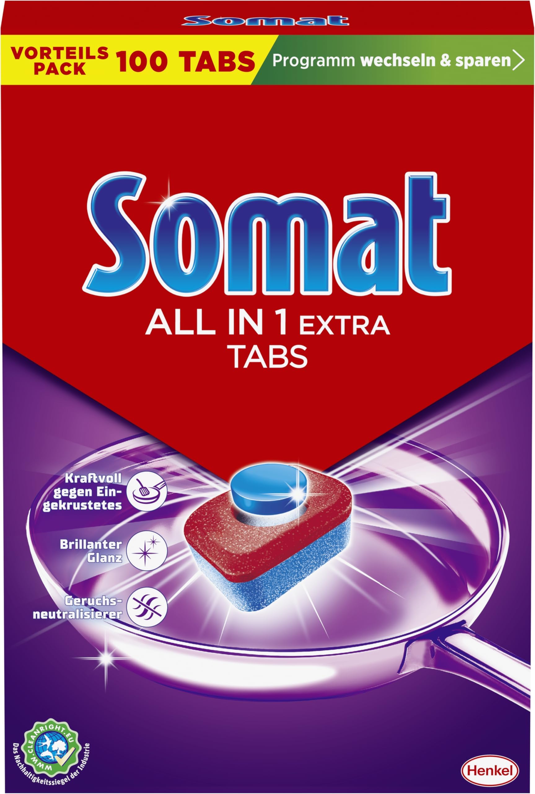 Somat All in 1 Spülmaschinen Tabs (6 x 100 Tabs), Geschirrspül Tabs für strahlende Sauberkeit auch bei niedrigen Temperaturen, kraftvoll gegen Eingetrocknetes