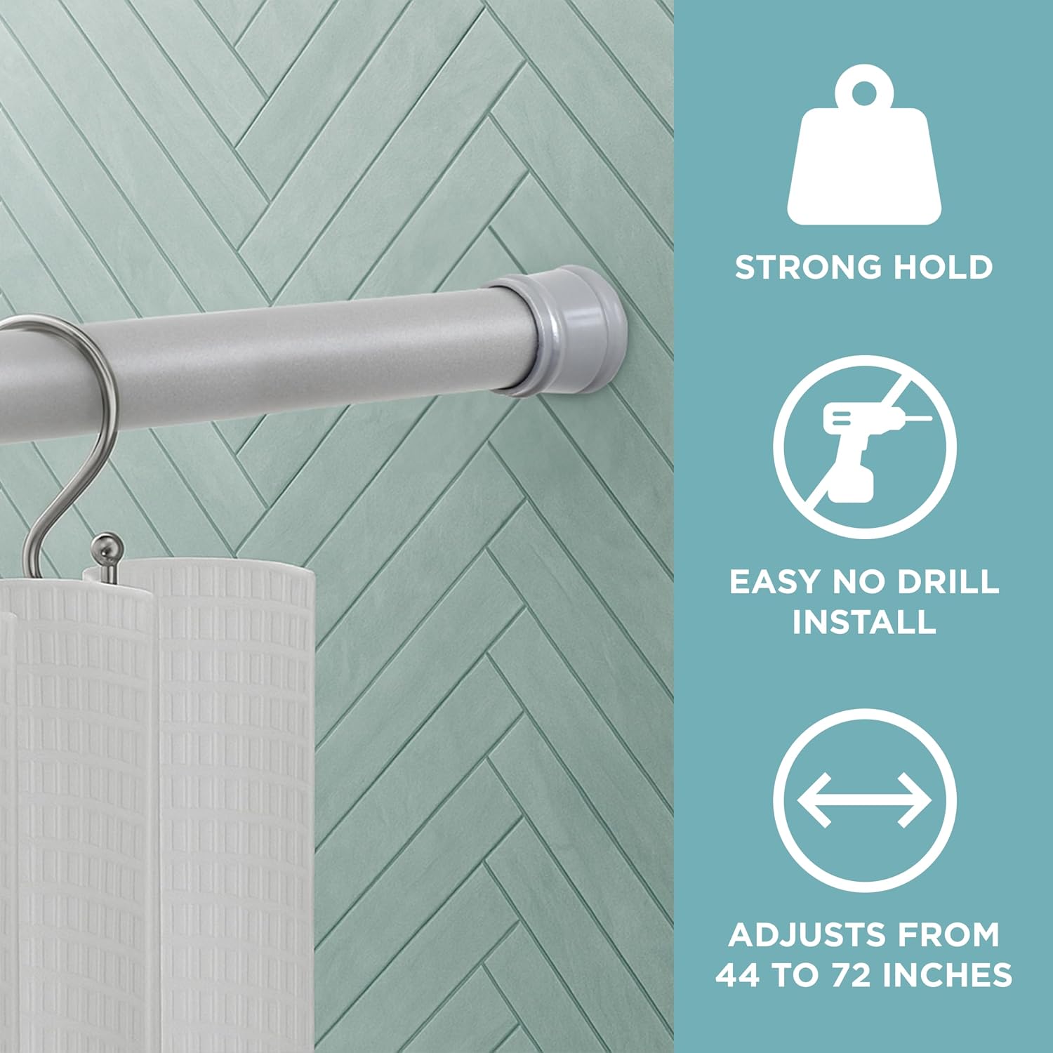 Zenna Home Tension Shower Curtain Rod, Brushed Nickel, 44 to 72 Inches – Steel Adjustable Shower Curtain Rod for Bathroom, Easy No Drill Install – Rust Resistant Spring Tension Shower Curtain Bar
