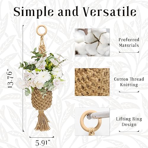 Miniatura 2 de Paquete de 2 perchas de macramé para plantas de aire, cesta colgante de frutas, macramé bohemio para colgar en la pared para decoración del hogar en