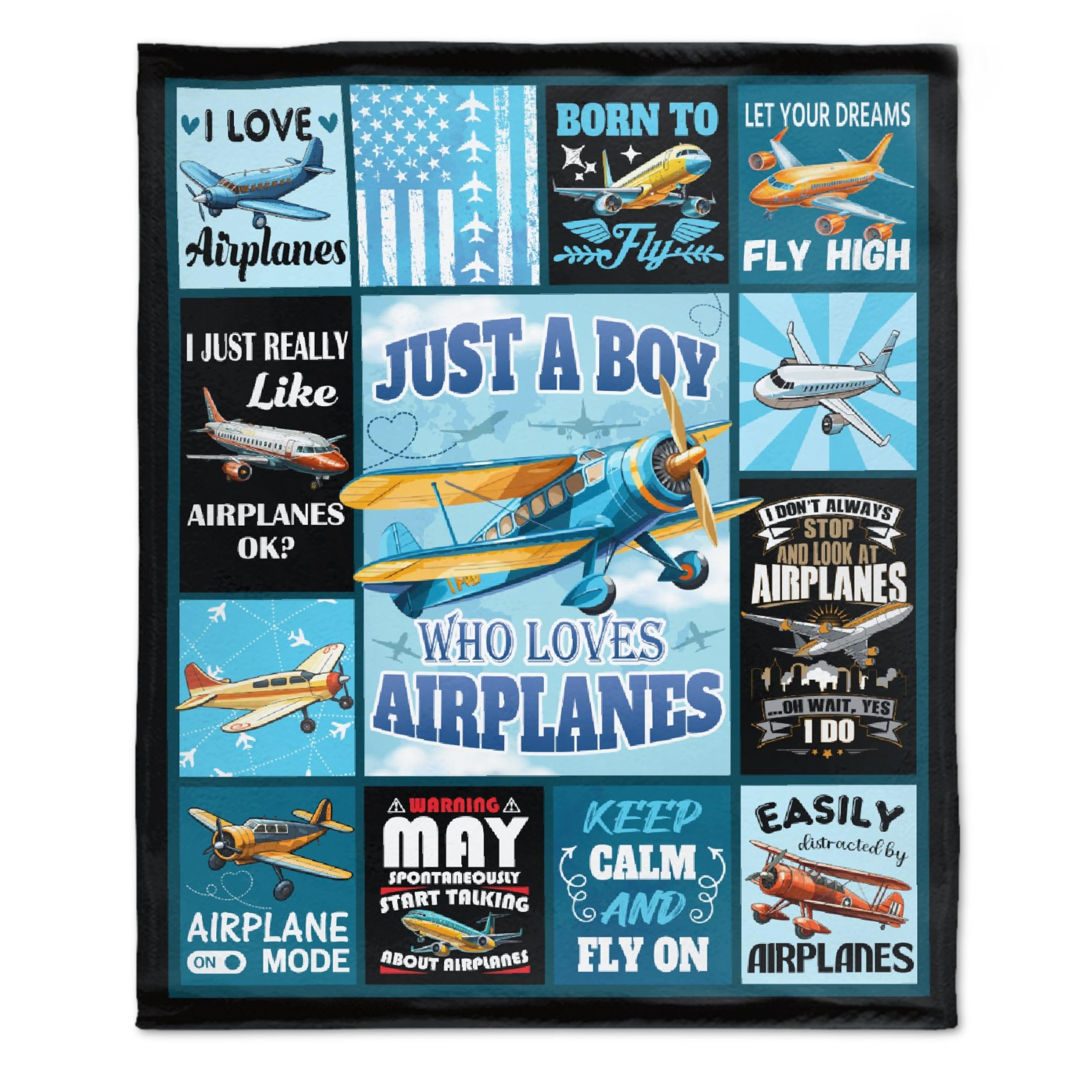 Airplane Blanket for Boys Kids Just A Boy Who Loves Planes Blanket Airplane Gifts for Men Boys Pilots Adults Soft Flannel Throw Plane Quilts for Bed,