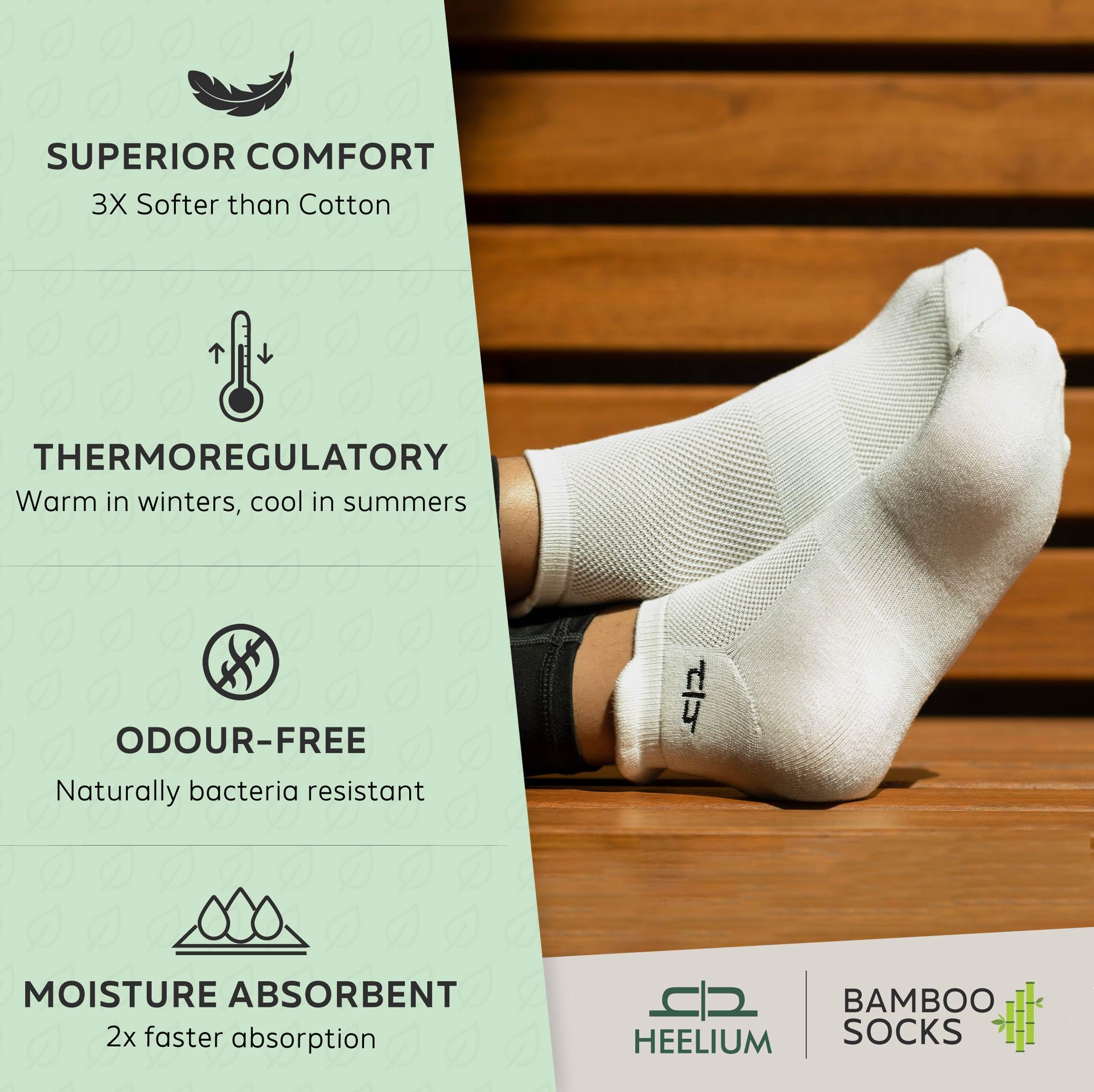 HEELIUM Bamboo Ankle Ankle Length Socks For Kids With Cushioned Base, Anti Bacterial, Odour Free Socks, White 1