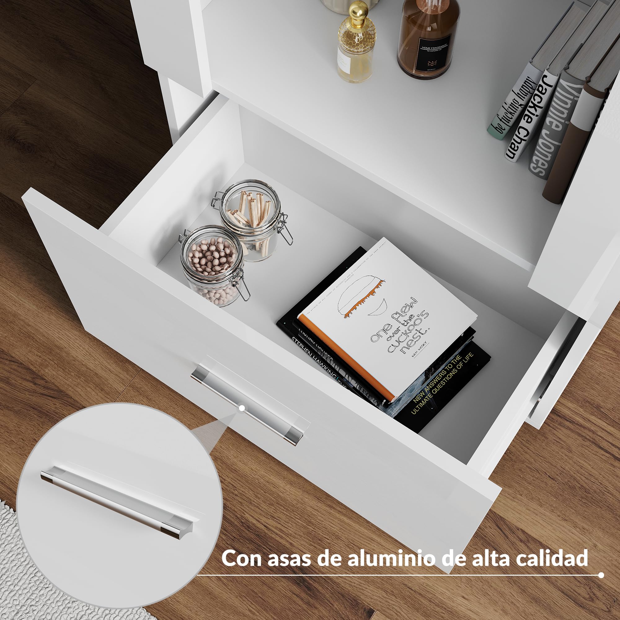 SONNI vitrinas LED con estantes de Cristal, Luces Armario para Armario de Almacenamiento para Sala de Estar, Blano W55xD35xH172cm