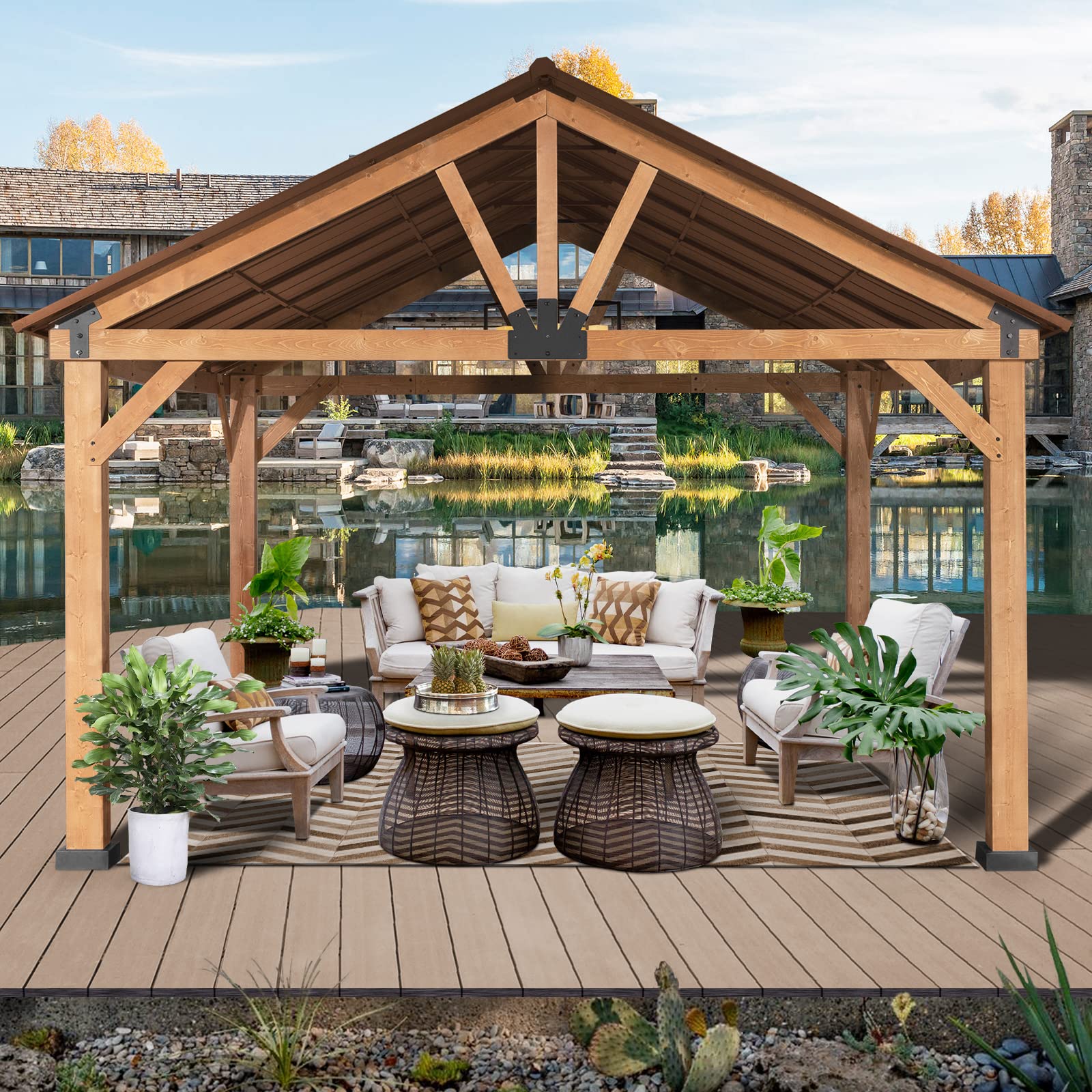 Joyside Wood Gazebo 13 x 15 ft. Wood Patio Gazebo Cedar Framed Gazebo