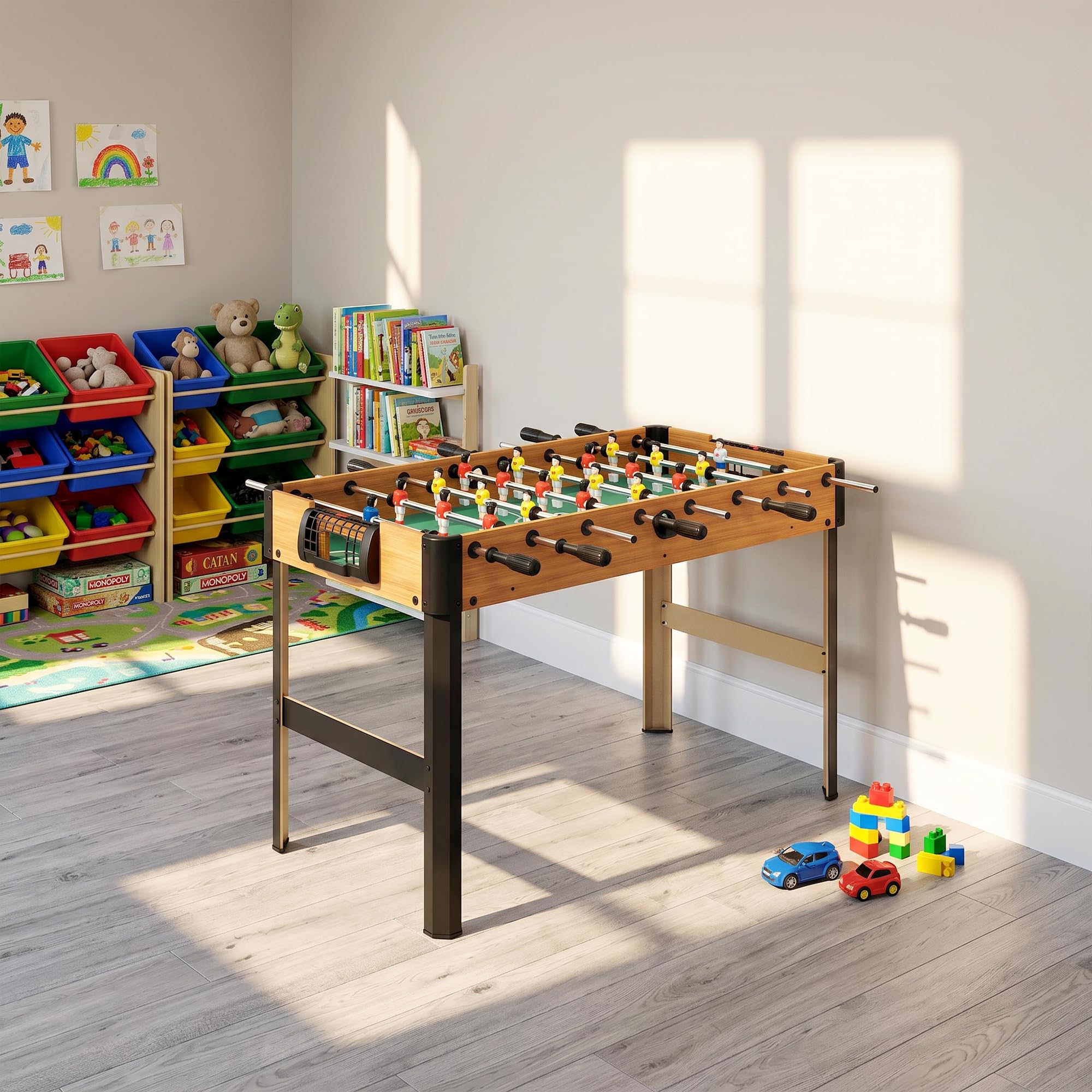 HOMCOM Futbolín para Niños de 7+ Años Futbolín Infantil de Madera 118x104x69 cm con 2 Bolas 8 Asas 2 Marcadores 22 Jugadores para Familias Fiestas Negro