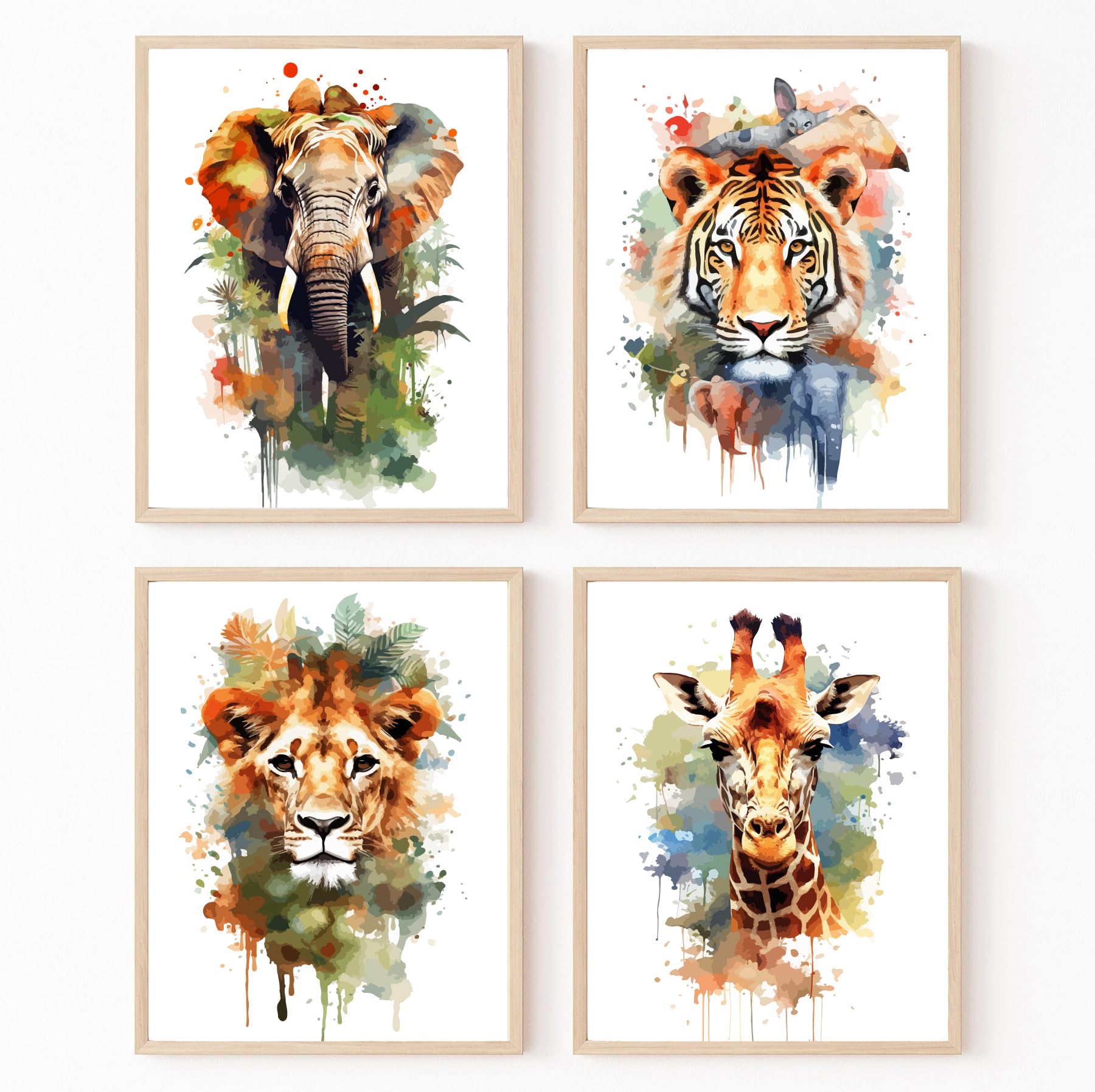 Hodge Creations Mixed Colors Watercolour Safari Animals Set Of 4 Unframed A4 Prints Wall Art Decor Picture Poster New Gift Present Select Size Below A5 A4 A3