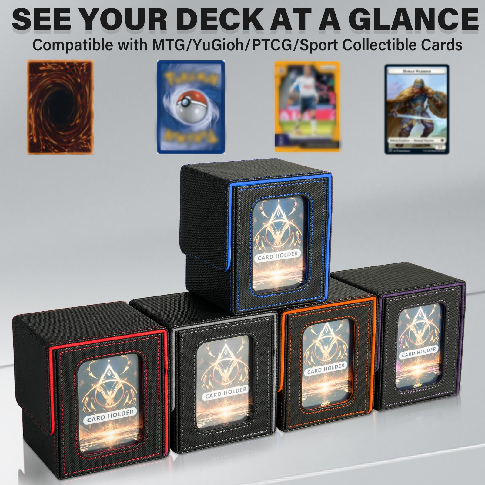 Jaffzora Card Deck Box for MTG Commander, Magnetic Card Display Case,TCG Card Storage Box, Holds 100 Double-Sleeved Cards, Black&Blue