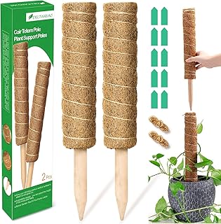 Moss Pole, Plant Support Monstera, 2 Pcs 15.7 Inch Coir Totem Pole with 10 Pcs Plant Labels and Garden Ties, Plant Support Sticks for Monstera Philodendron Climbing Indoor Plants