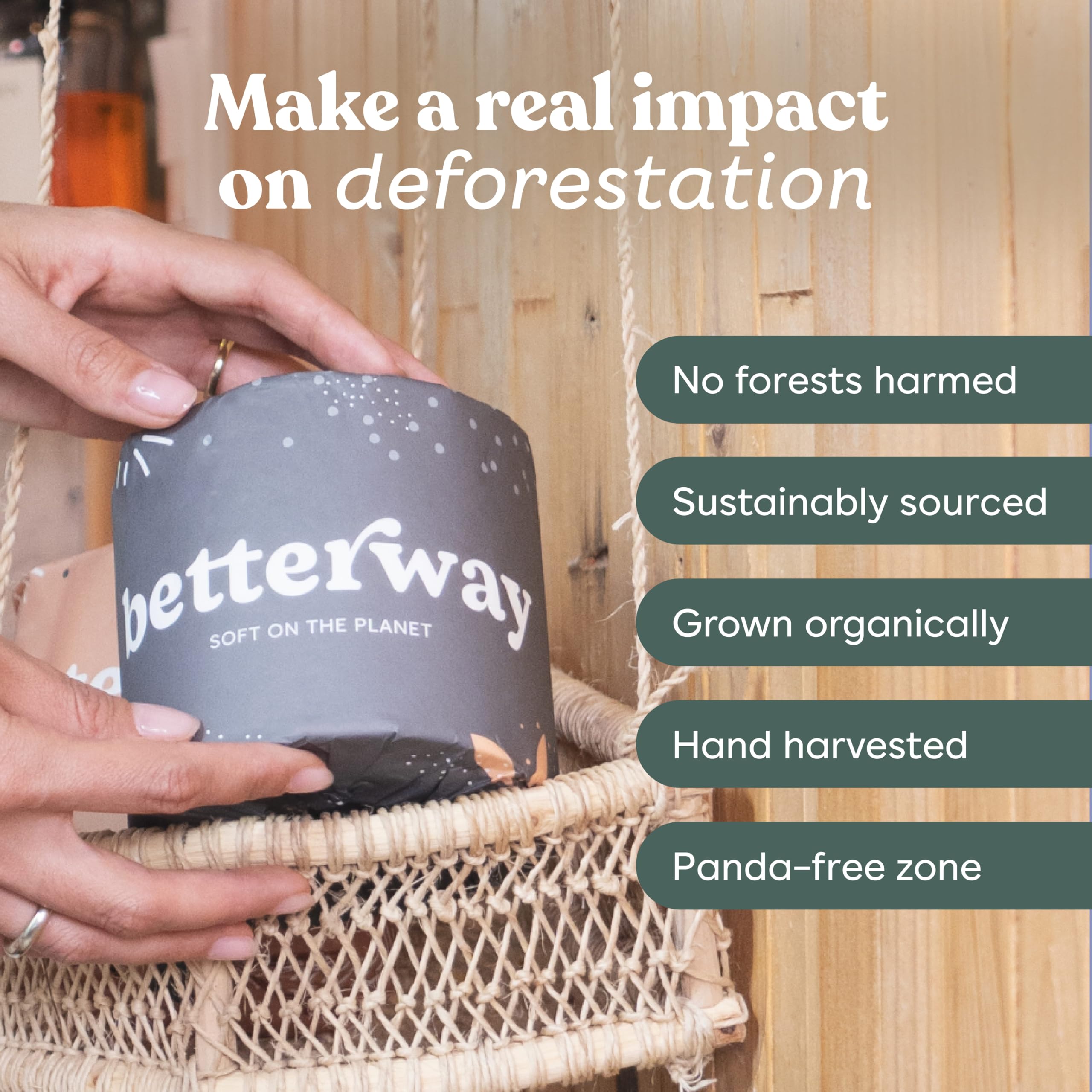Betterway Carta igienica in bambù a 3 strati, ecologica, sostenibile, 12 rotoli doppi e 360 fogli per rotolo, sicura per i setti, biologica, senza plastica, compostabile e biodegradabile, certificata