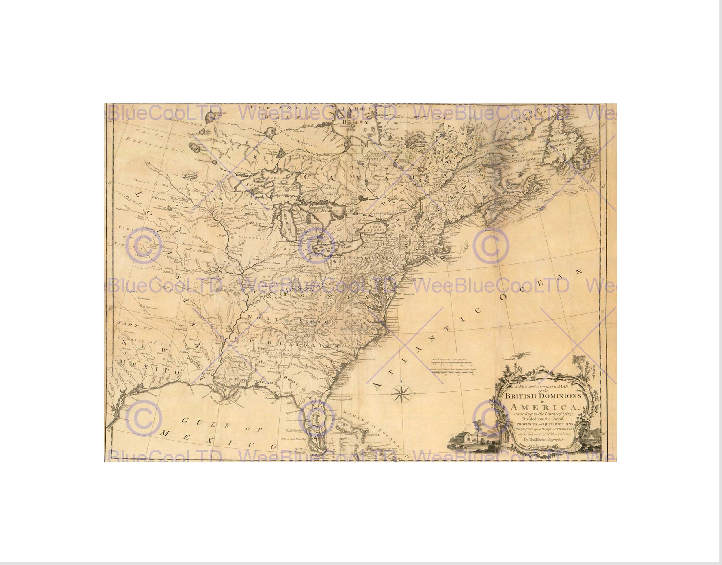 Wee Blue Coo Map Antique Eastern Seaboard 1763 North America Atlantic Ocean Wall Art Print