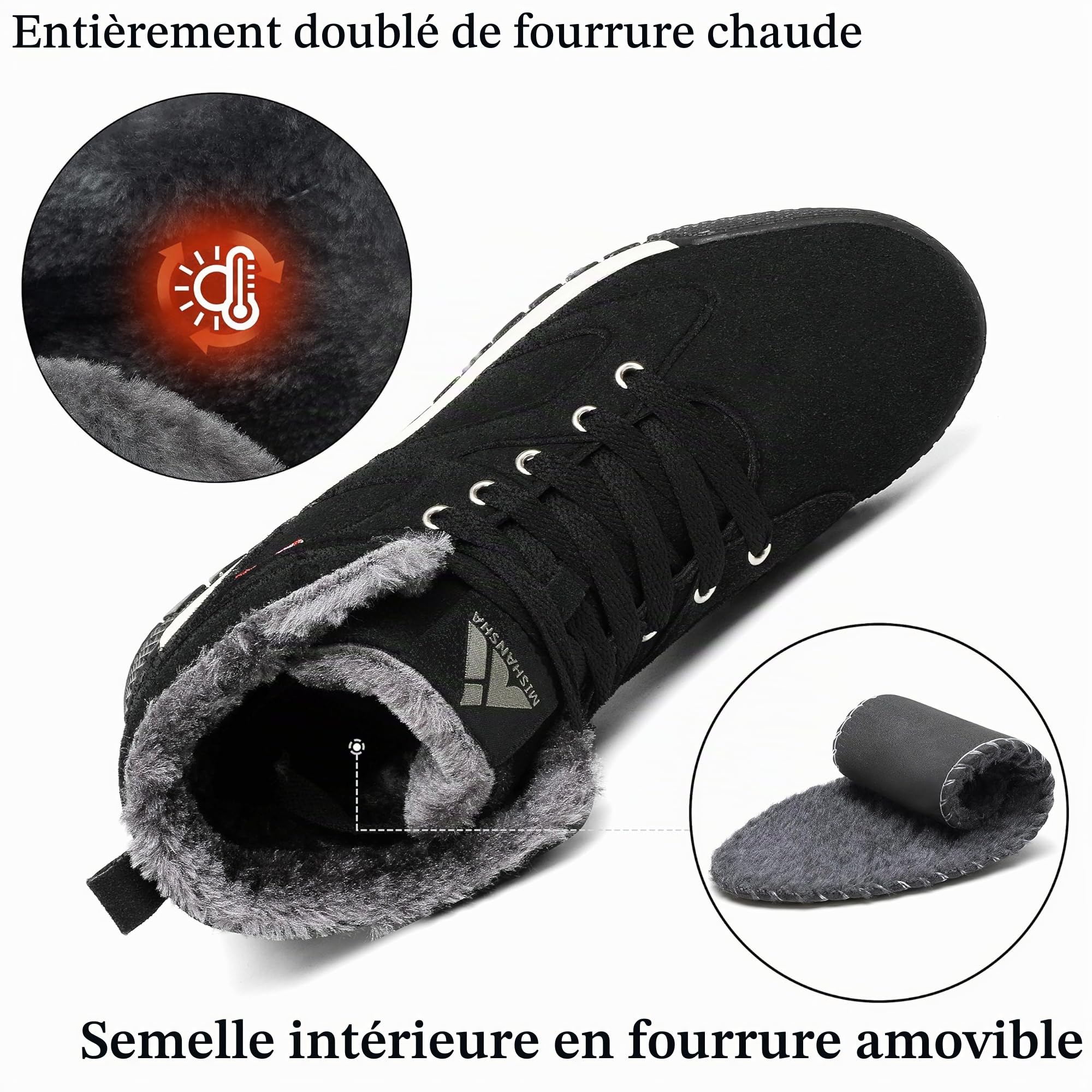 Mishansha Bottes de Hiver Homme Femme Chaud Antidérapant Chaussures de Neige Taille 36-48 EU