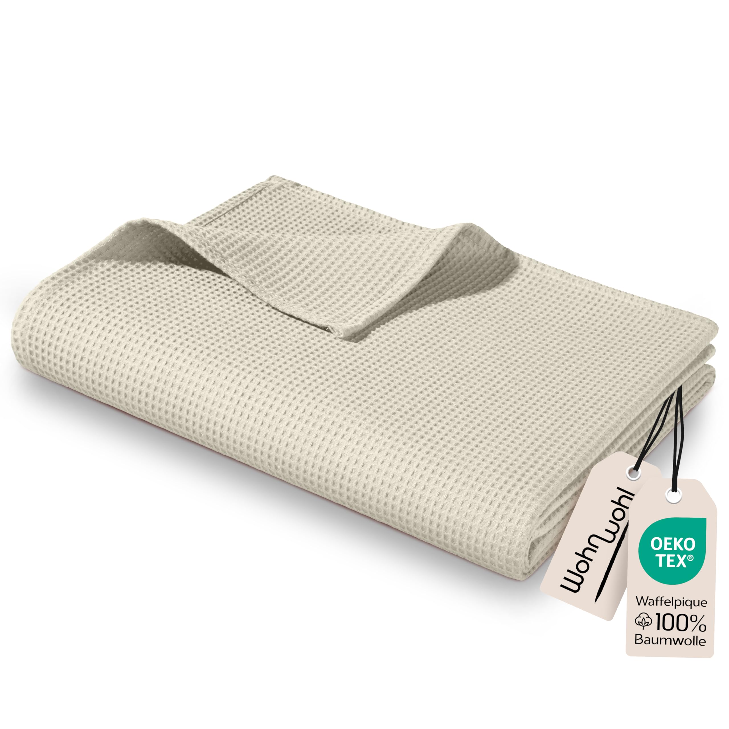Couverture légère en piqué gaufré - 2200 x 240 cm - Crème | 100 % coton - Lavable à 60 °C - Couverture d’été, plaid ou couvre-lit - Structure gaufrée tissée - Couvre-lit léger et aéré