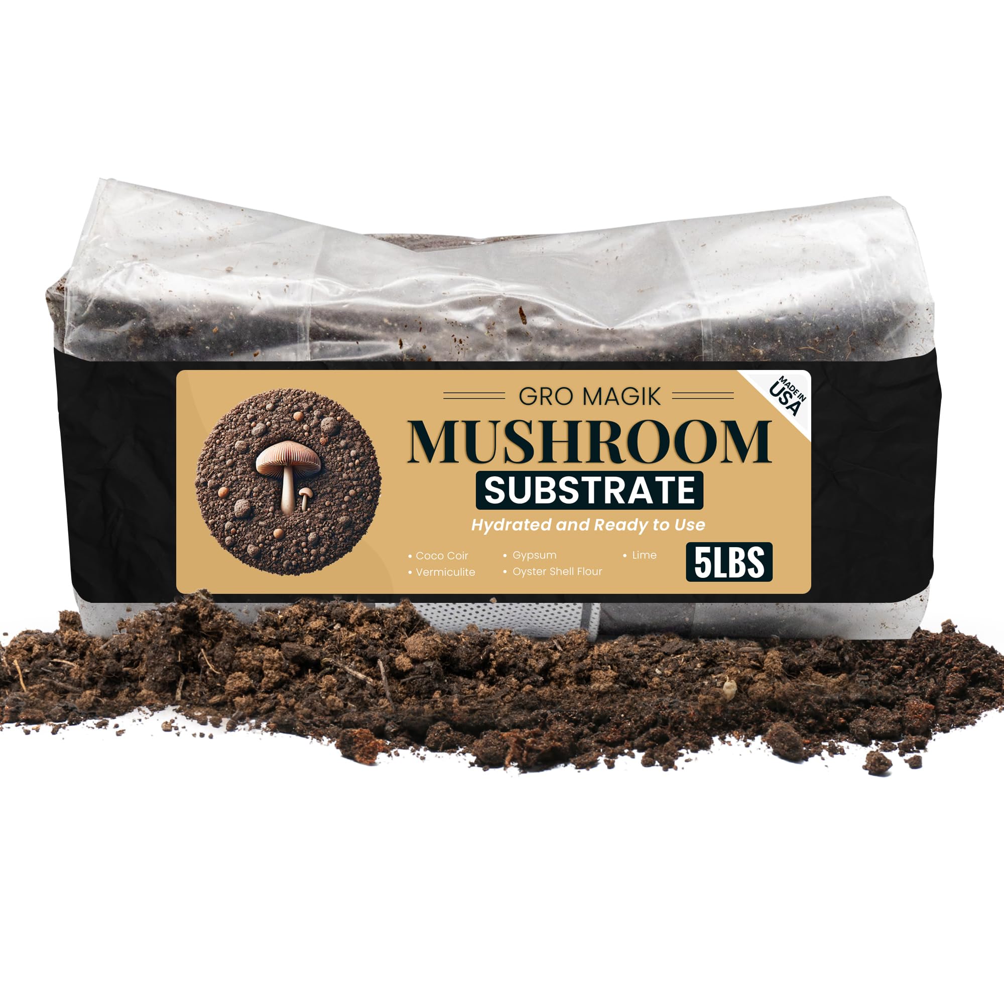 Premium Plant-Based Mushroom Substrate 5LBS, Fully Pasteurized and Odor-Free, Ideal for Dung & Grain Loving Mushrooms with Coco Coir, Vermiculite, Gypsum, Lime and Oyster Shell Flour