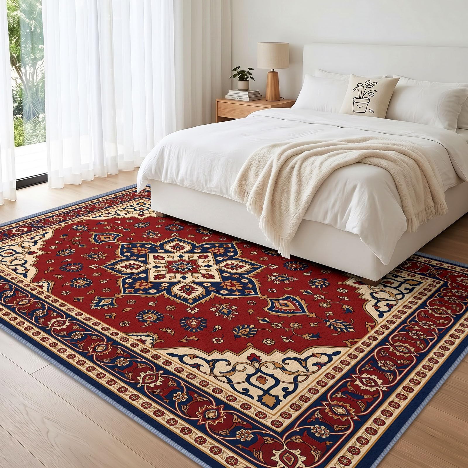 Waschbarer Orientalisch Klassisch Traditionell Teppich Wohnzimmer 80 x 150 cm, rutschfest Stamm Blumen Teppiche Kinderzimmer - Weich Kurzflor Teppiche für Schlafzimmer Esszimmer Esszimmer Büro