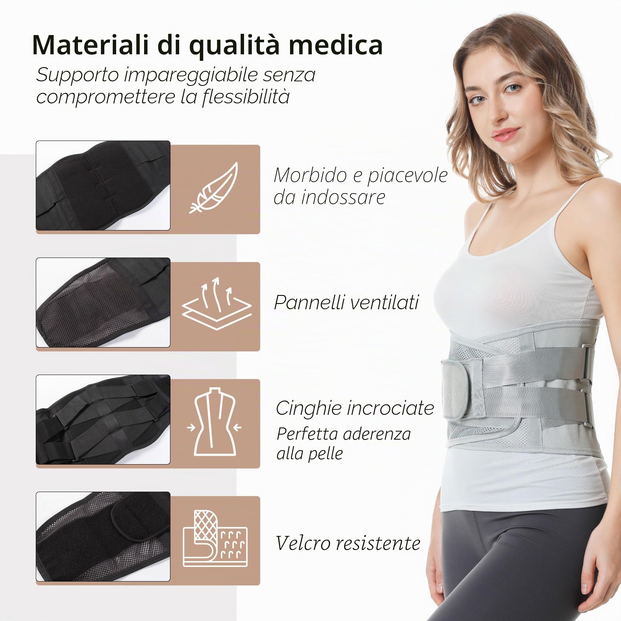 NEOtech Care - Fascia per schiena/parte bassa della schiena - Regolabile con doppio strappo - materiale traspirante e leggero - AMPIO supporto (Grigio, M)